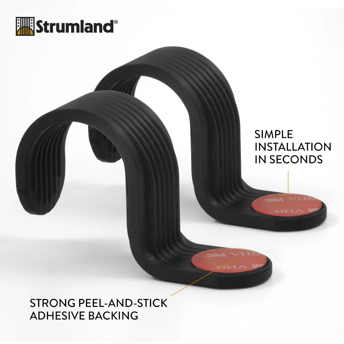 Strumland Music Cable Organizer Set (2-Pack) – Peel-and-Stick Cable Hooks for Guitar, Instrument, and Studio Cables, Adhesive Backing for Desks, Amps, & Surfaces (Black) Black - Image 3