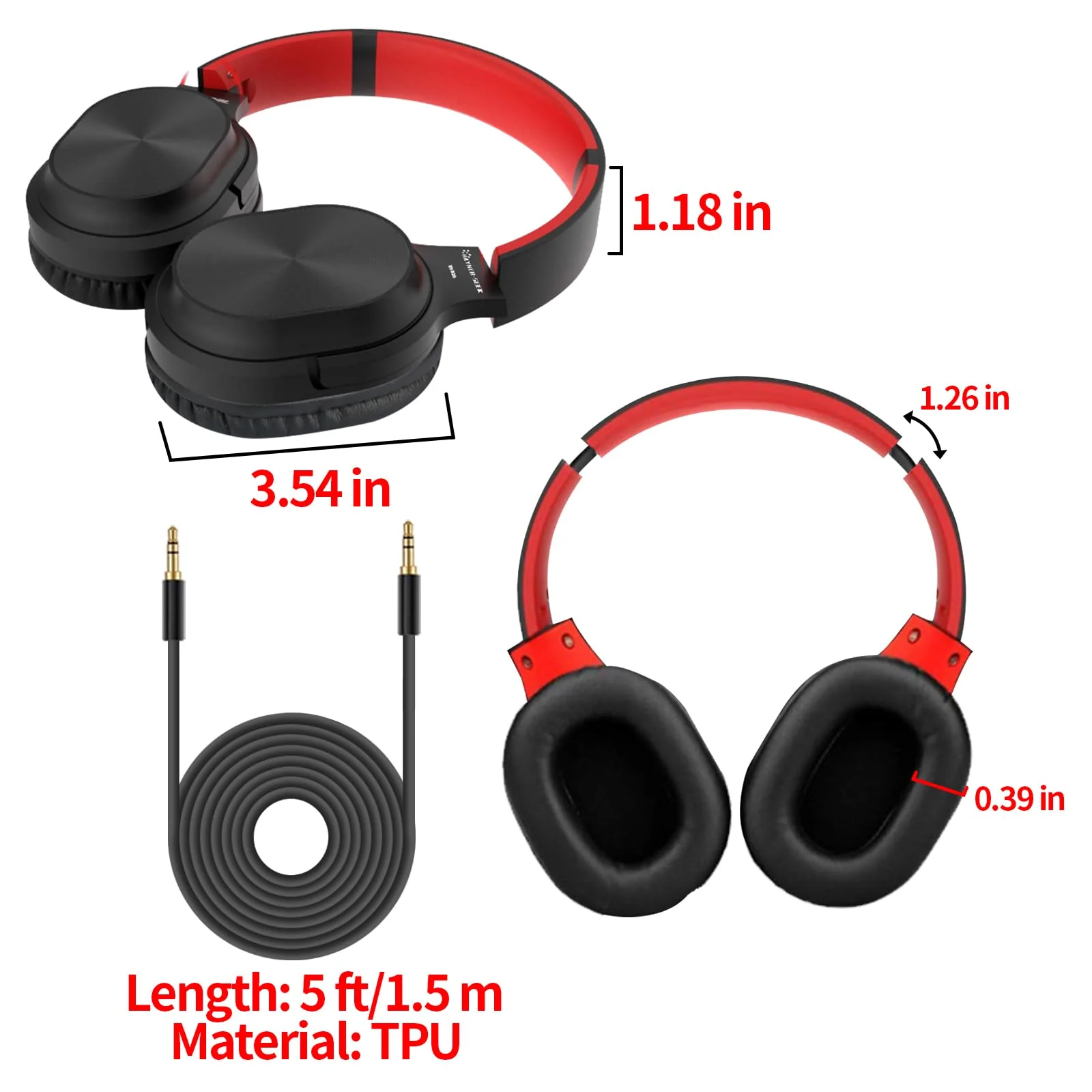 Studio Headphones with Microphone Over Ear Stereo Monitoring Closed Headphones for PC, Phone, Chatting, Music, DJ, Podcast (Classical Black-Red) Red-Black - Image 4