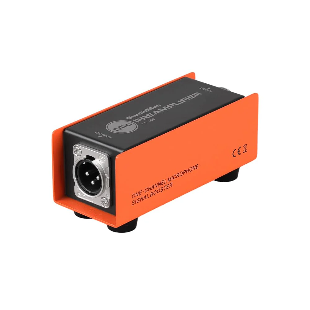 StudioMan CL-100 XLR Preamp for Dynamic Microphones,25dB Gain, Low-Noise Amplifier,Compact Metal Housing, XLR I/O,Orange/Black, Phantom Power Compatible - Image 2