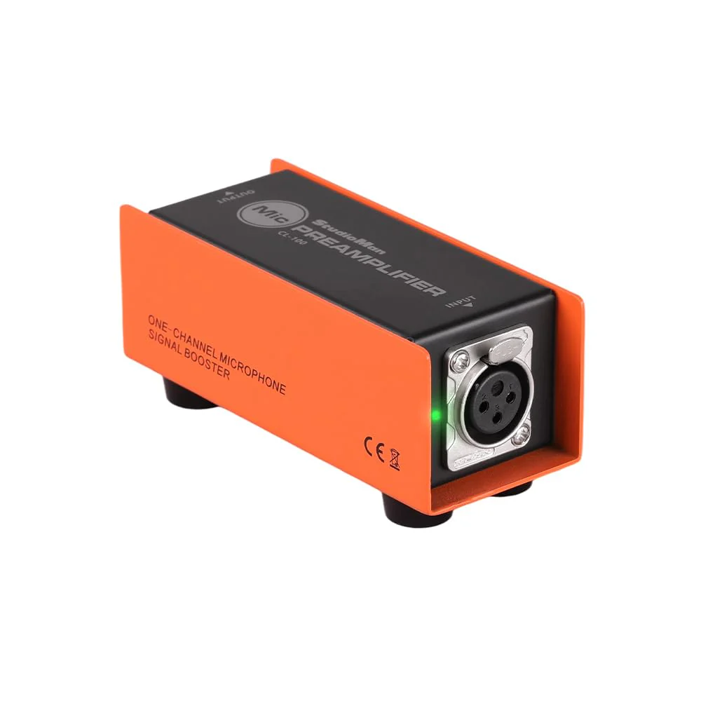 StudioMan CL-100 XLR Preamp for Dynamic Microphones,25dB Gain, Low-Noise Amplifier,Compact Metal Housing, XLR I/O,Orange/Black, Phantom Power Compatible - Image 3