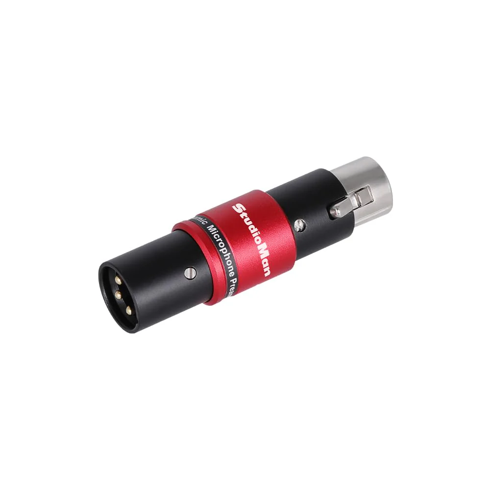 StudioMan DPM1 XLR Dynamic Microphones Preamp, 29dB Gain & Low-Noise Signal Boost, Plug-and-Play Metal Adapter with Universal XLR Compatibility - for Studio/Stage - Red/Black - Image 2