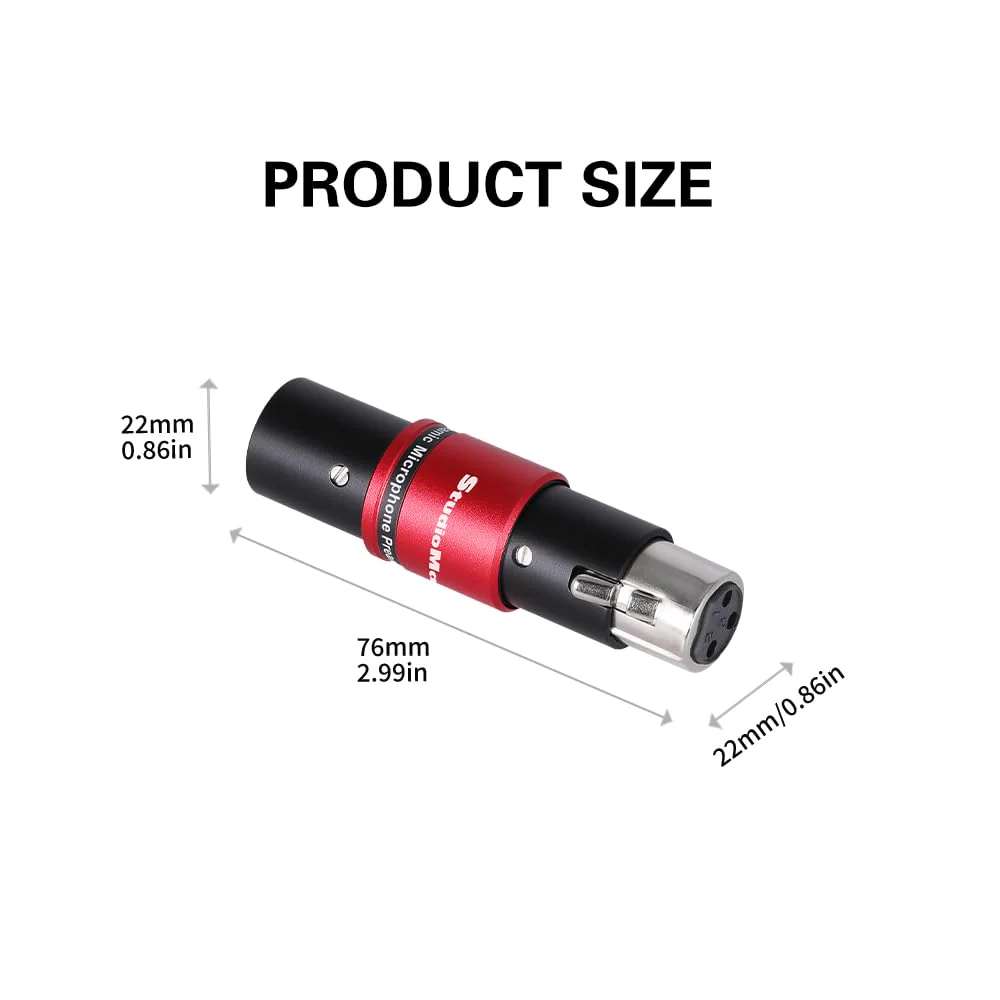 StudioMan DPM1 XLR Dynamic Microphones Preamp, 29dB Gain & Low-Noise Signal Boost, Plug-and-Play Metal Adapter with Universal XLR Compatibility - for Studio/Stage - Red/Black - Image 5