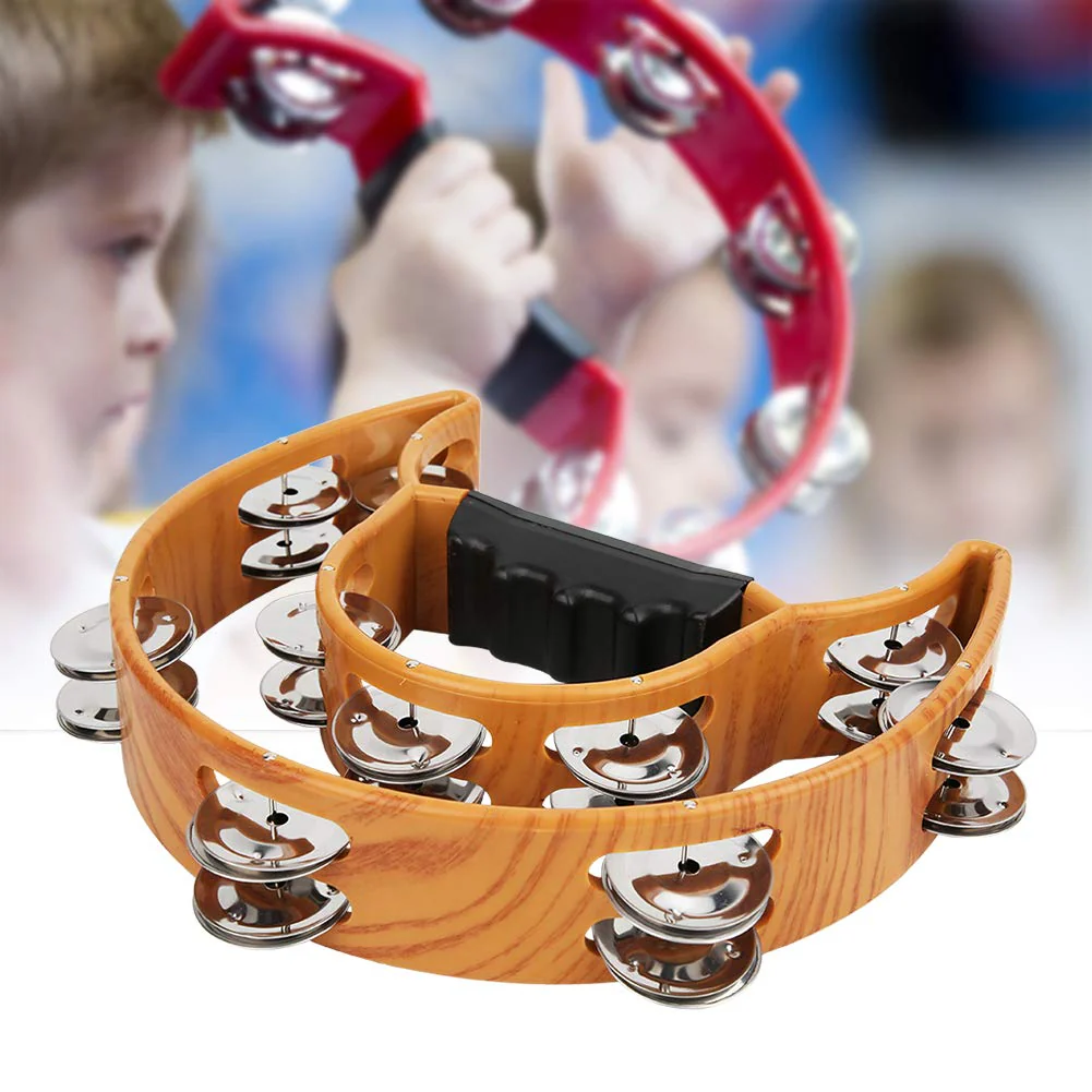 Sturdy Wooden-Style Tambourine with Double Row Jingles & Comfort Grip - Percussion Instrument - Image 2