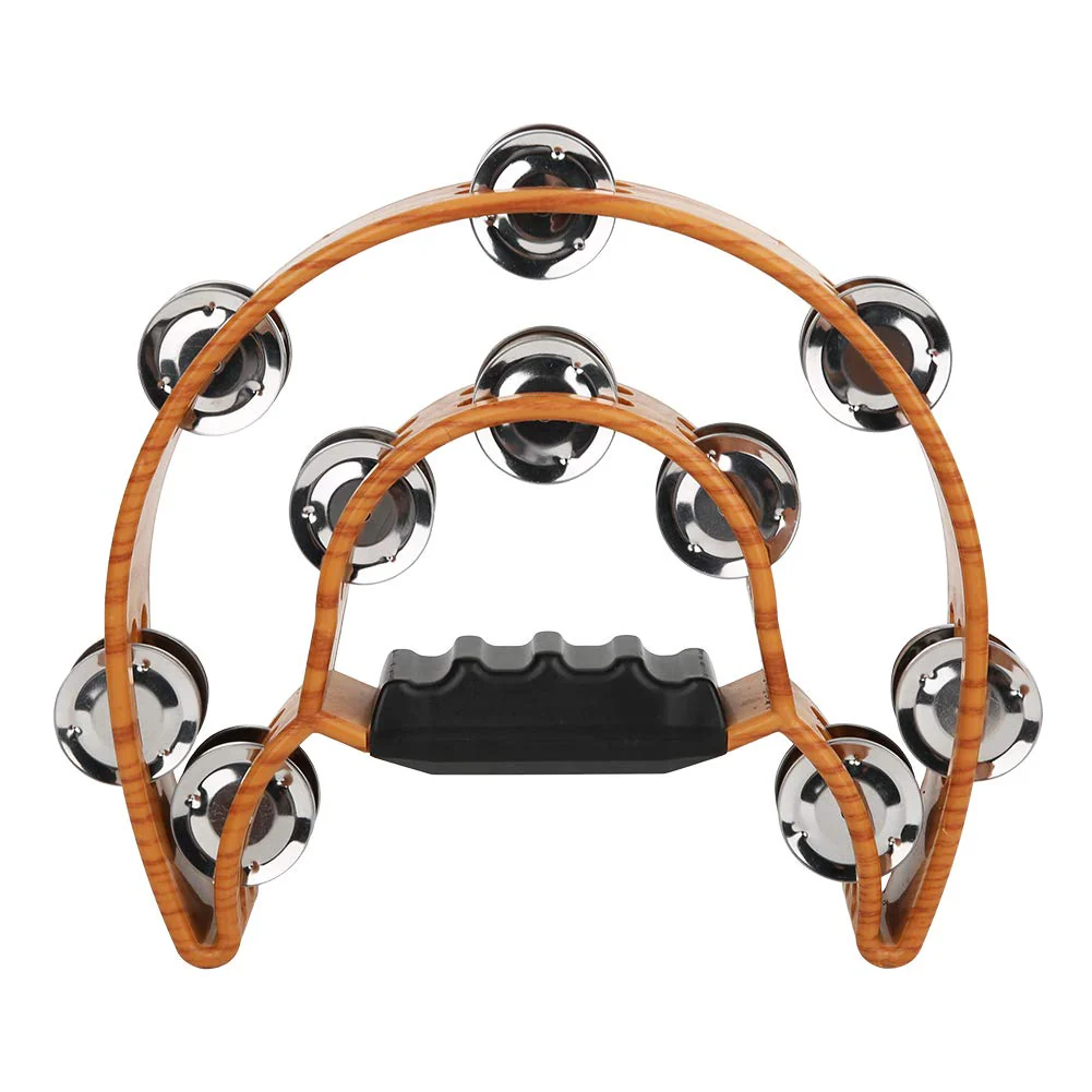 Sturdy Wooden-Style Tambourine with Double Row Jingles & Comfort Grip - Percussion Instrument - Image 4