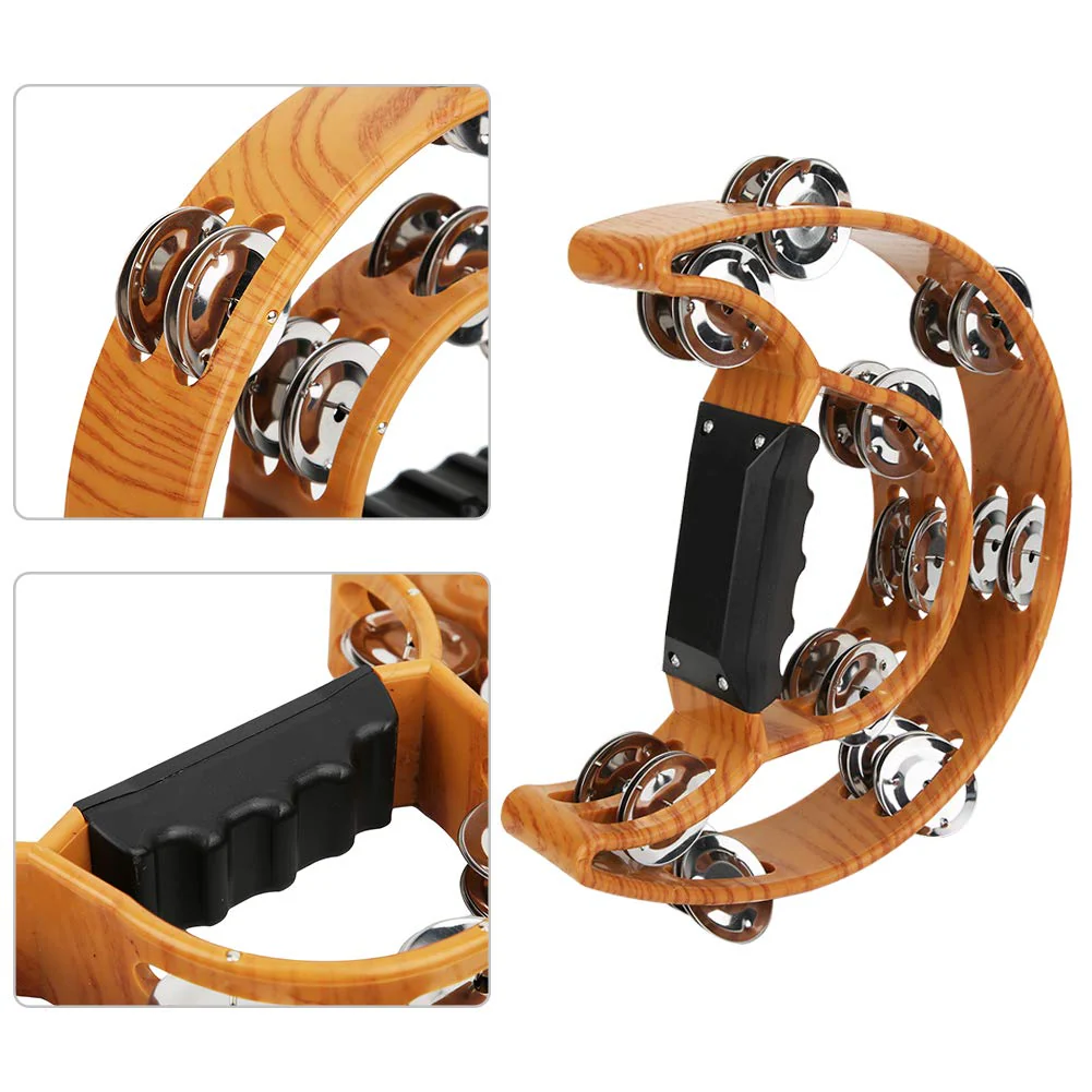 Sturdy Wooden-Style Tambourine with Double Row Jingles & Comfort Grip - Percussion Instrument - Image 5