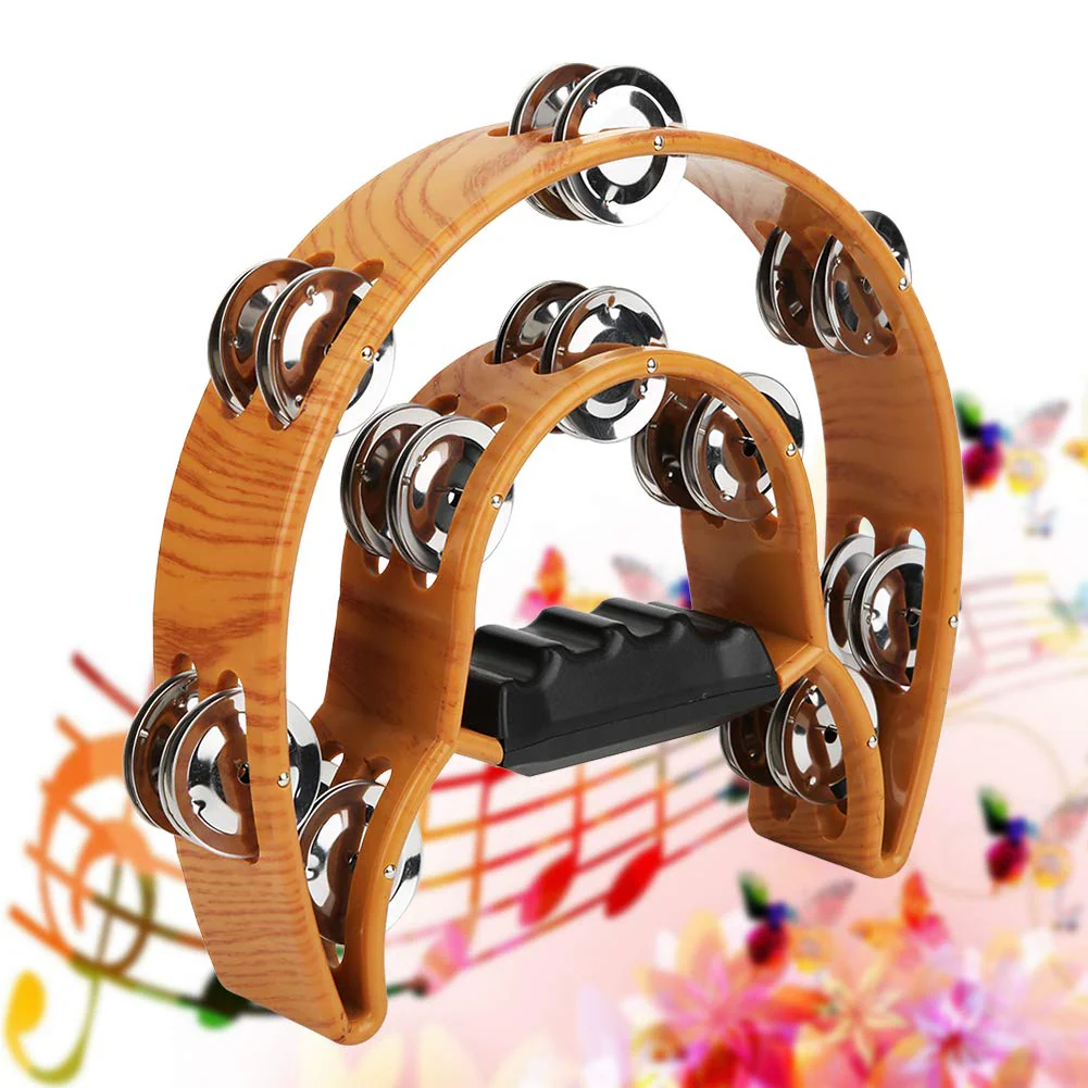 Sturdy Wooden-Style Tambourine with Double Row Jingles & Comfort Grip - Percussion Instrument - Image 6