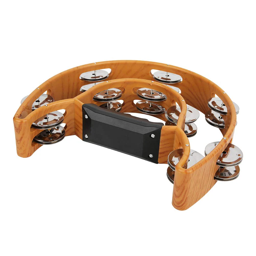 Sturdy Wooden-Style Tambourine with Double Row Jingles & Comfort Grip - Percussion Instrument - Image 7