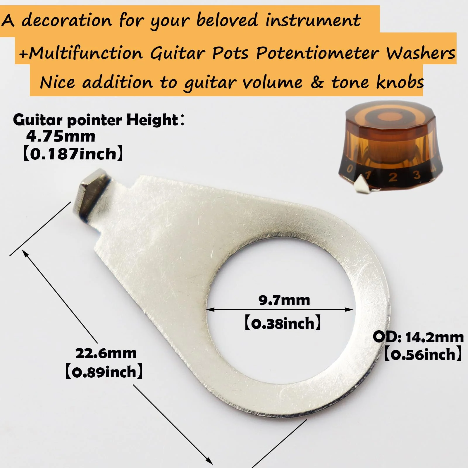 Stylish 4pcs 3/8" LP Guitar Knobs Pointers - Tone Position Indicators for for Les Paul Series - Universal Fit for Gibson Electric Guitars - Enhanced Classy Look (Chrome, 3/8" for USA CTS Pots) Chrome - Image 2
