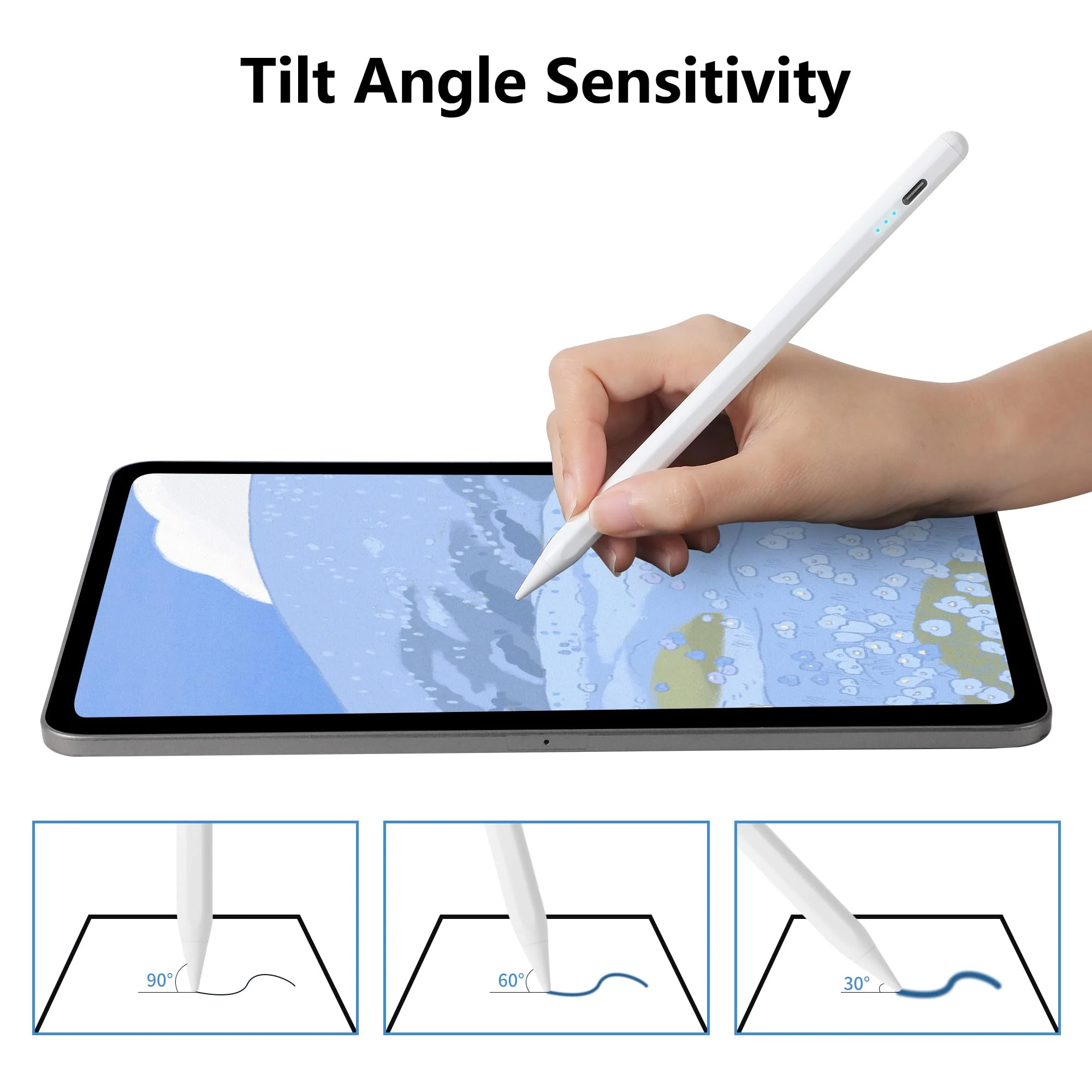 Stylus Pen for iPad 2018-2024 Apple Pencil 1st Generation for iPad 10th 9th 8th 7th 6th Gen, iPad Air 3rd 4th 5th Gen, iPad Pro 11 12.9 13 inch, iPad Mini 5 6, Palm Rejection Tilt Sensitivity (White) White - Image 3