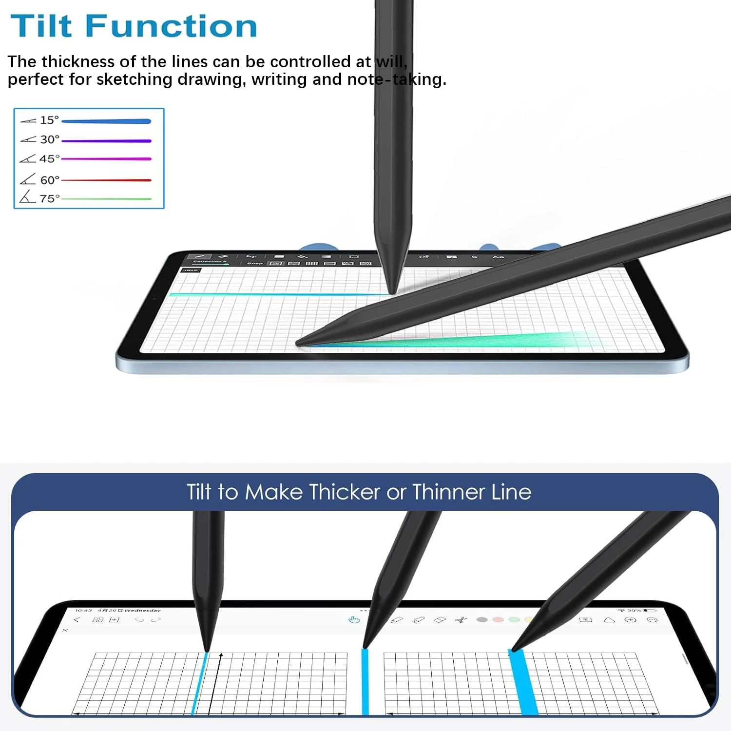 Stylus Pen for iPad Digital iPad Pencil 2NDGen 10 Hour Constant Writing Tilt Sensitivity Palm Rejection Magnetic Pen for iPad Air 3/4/5, iPad Mini 5/6, iPad 6-10 Gen, iPad Pro 11 (Black) Black - Image 5
