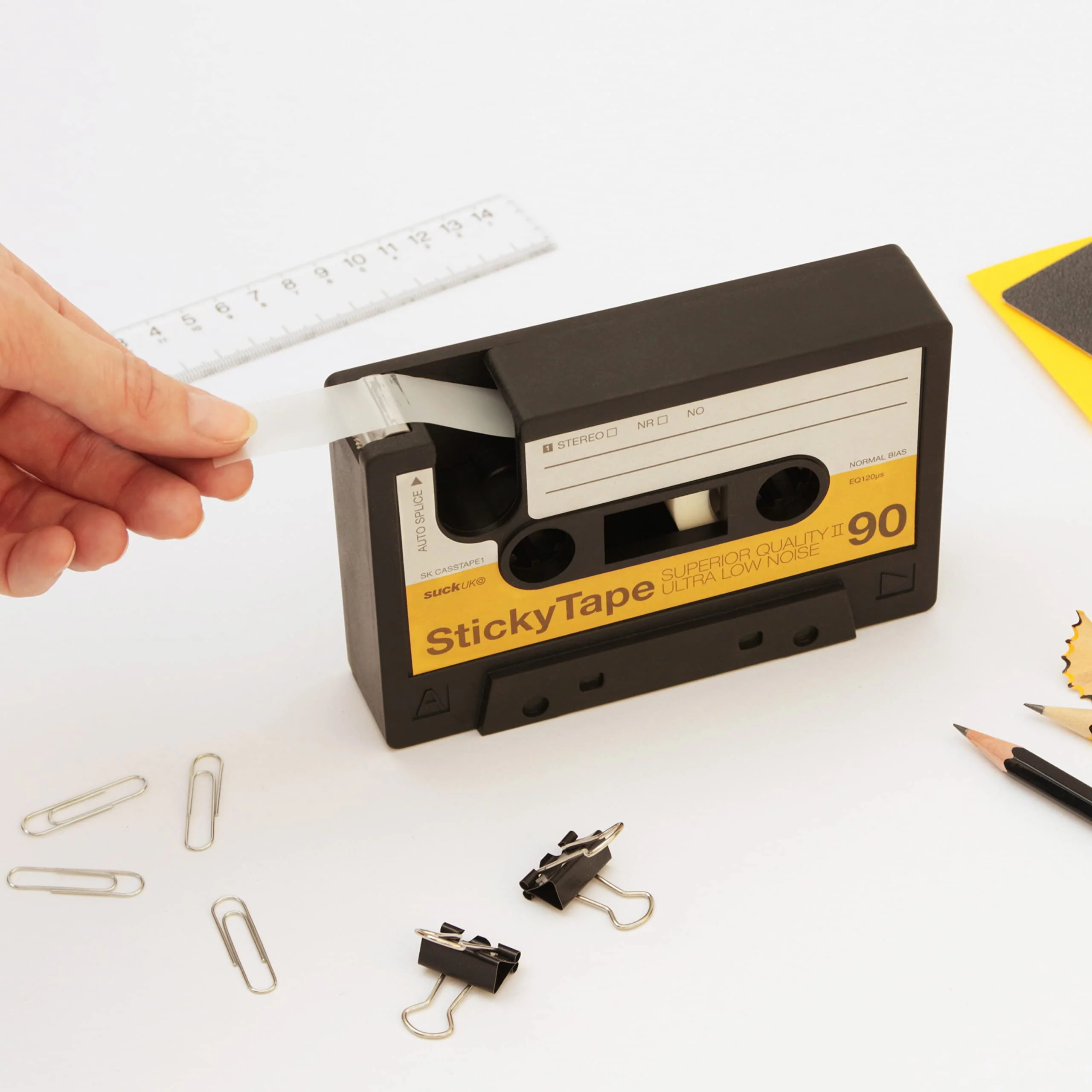 Suck UK Tape Dispenser - Retro Cassette Tape Dispenser Desk - Retro Desk Accessories - Novelty Office Accessories - Sticky Holder - Double Sided Organiser - Old School Stationery Gift - Refillable - Image 3