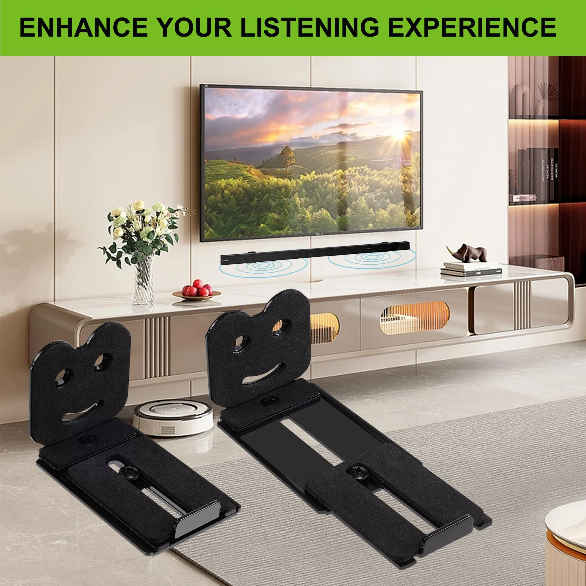 Suixing Adjustable Soundbar Mount, Universal Sound Bar Wall Brackets Works with Most Sound bar Mounts, Length Adjustable 3.4''-5.2'', Removable and Lockable Mounting Bracket(Curved) Black_3.4"-5.2" Length Adjustable 3.4"-5.2" - Image 4