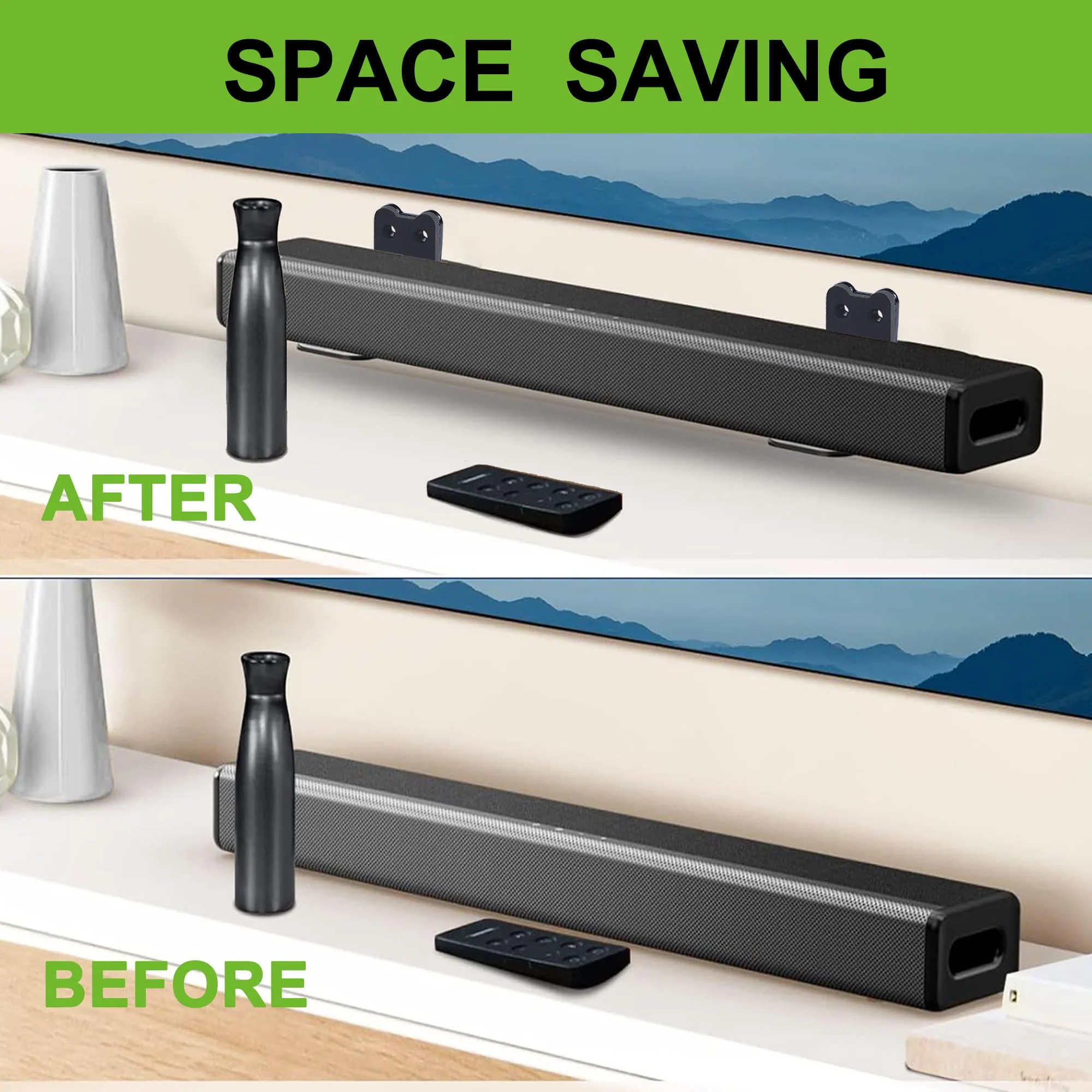 Suixing Adjustable Soundbar Mount, Universal Sound Bar Wall Brackets Works with Most Sound bar Mounts, Length Adjustable 3.4''-5.2'', Removable and Lockable Mounting Bracket(Curved) Black_3.4"-5.2" Length Adjustable 3.4"-5.2" - Image 5