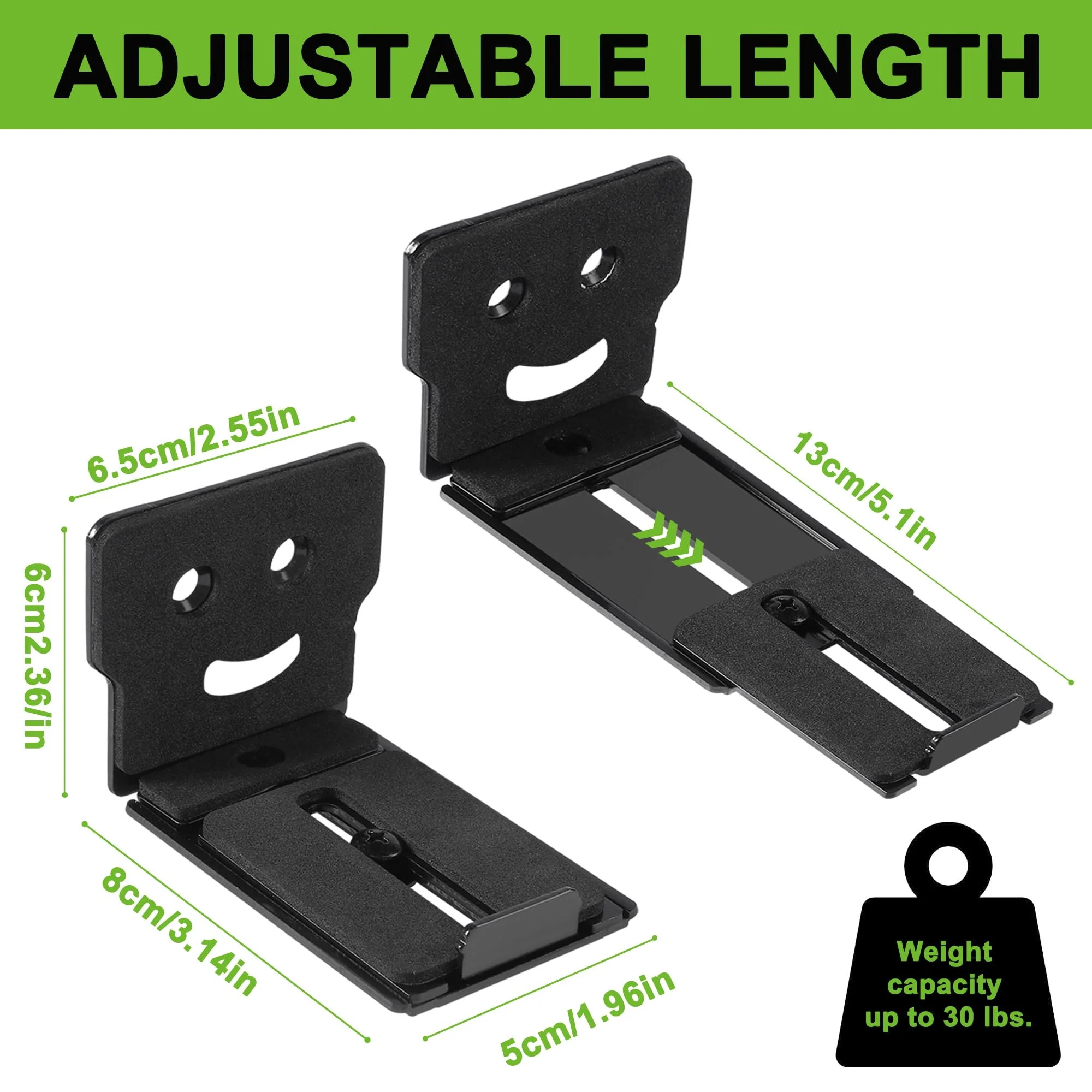 Suixing Adjustable Soundbar Mount, Universal Sound Bar Wall Brackets Works with Most Sound bar Mounts, Length Adjustable 3.4''-5.2'', Removable and Lockable Mounting Bracket(Square) Black_3.4"-5.2" Length Adjustable 3.4"-5.2" - Image 2