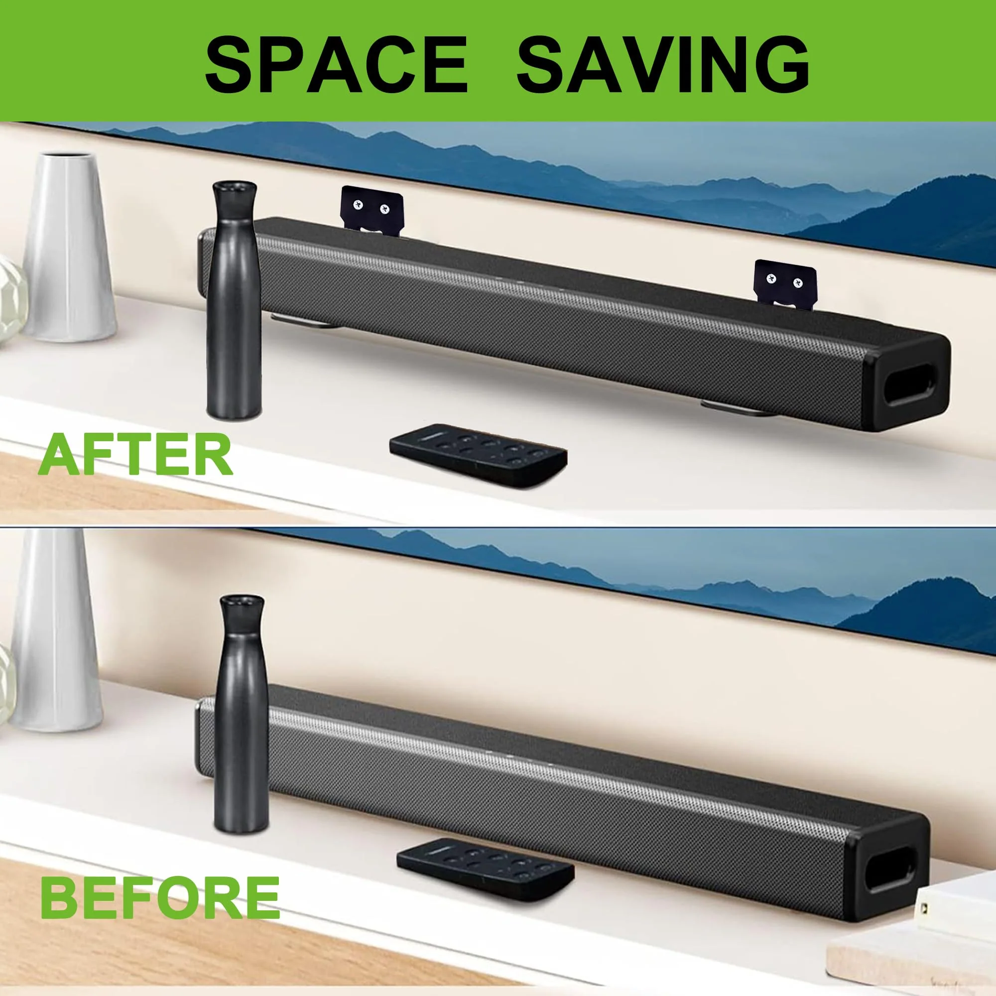 Suixing Adjustable Soundbar Mount, Universal Sound Bar Wall Brackets Works with Most Sound bar Mounts, Length Adjustable 3.4''-5.2'', Removable and Lockable Mounting Bracket(Square) Black_3.4"-5.2" Length Adjustable 3.4"-5.2" - Image 4