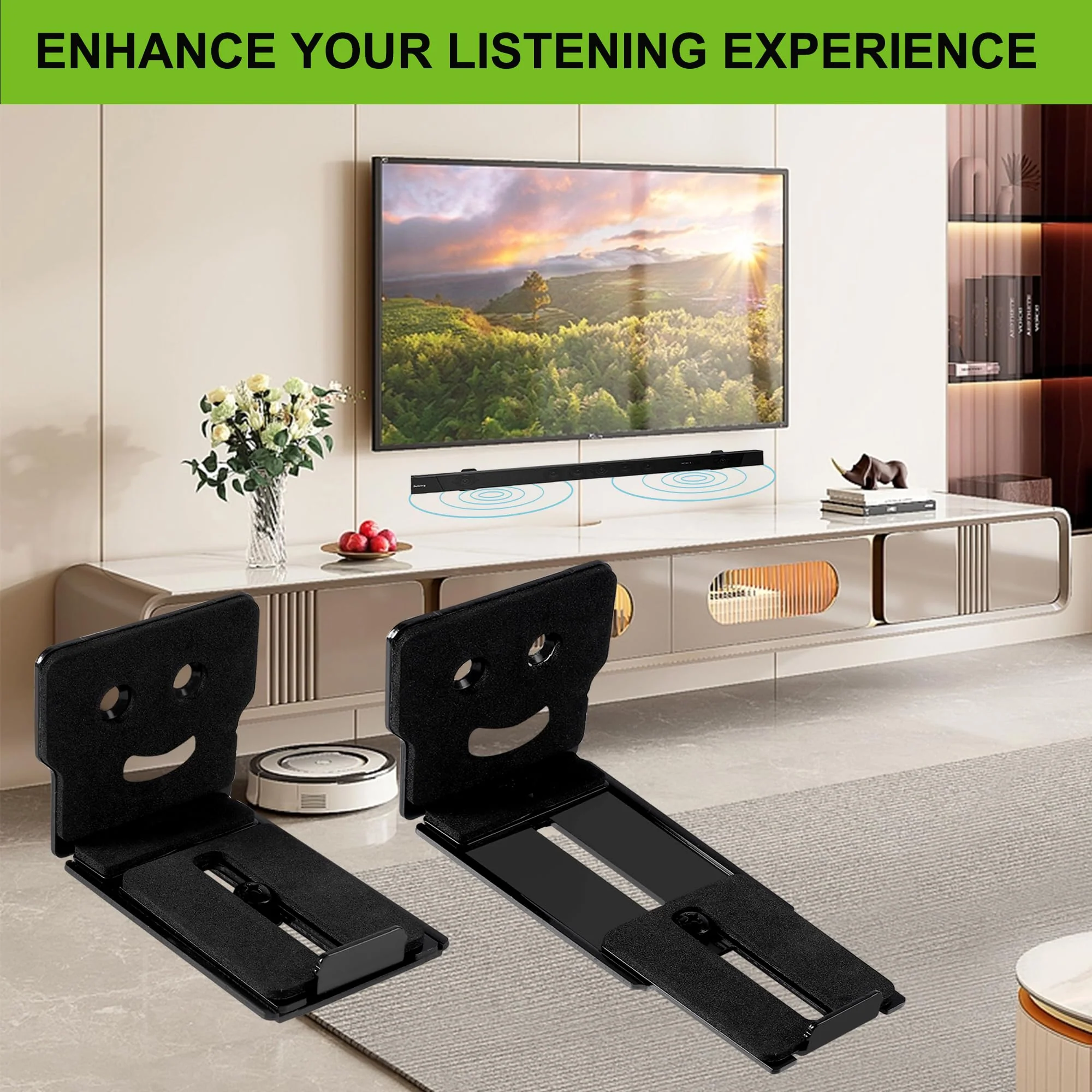 Suixing Adjustable Soundbar Mount, Universal Sound Bar Wall Brackets Works with Most Sound bar Mounts, Length Adjustable 3.4''-5.2'', Removable and Lockable Mounting Bracket(Square) Black_3.4"-5.2" Length Adjustable 3.4"-5.2" - Image 5