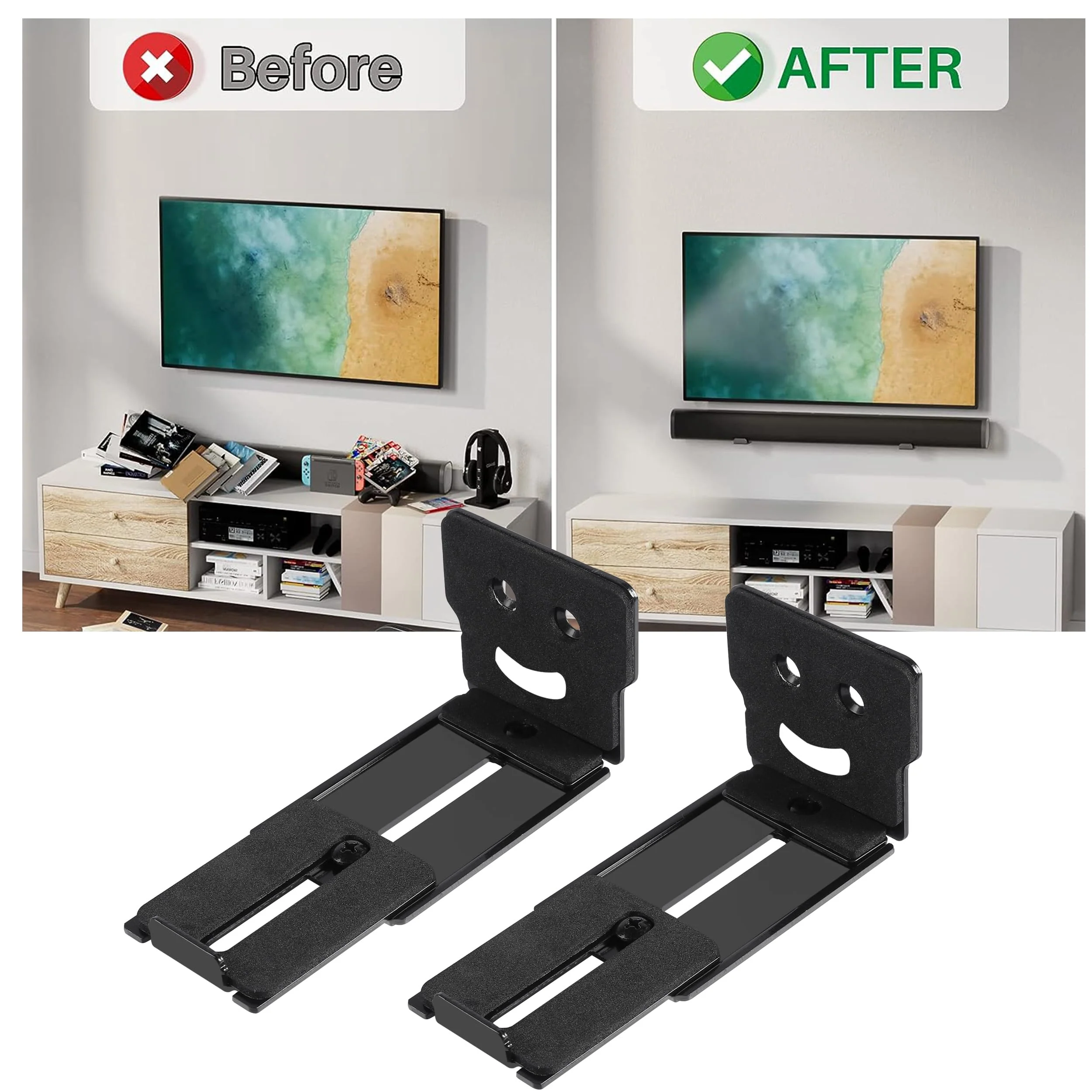 Suixing Adjustable Soundbar Mount, Universal Sound Bar Wall Brackets Works with Most Sound bar Mounts, Length Adjustable 3.4''-5.2'', Removable and Lockable Mounting Bracket(Square) Black_3.4"-5.2" Length Adjustable 3.4"-5.2" - Image 7