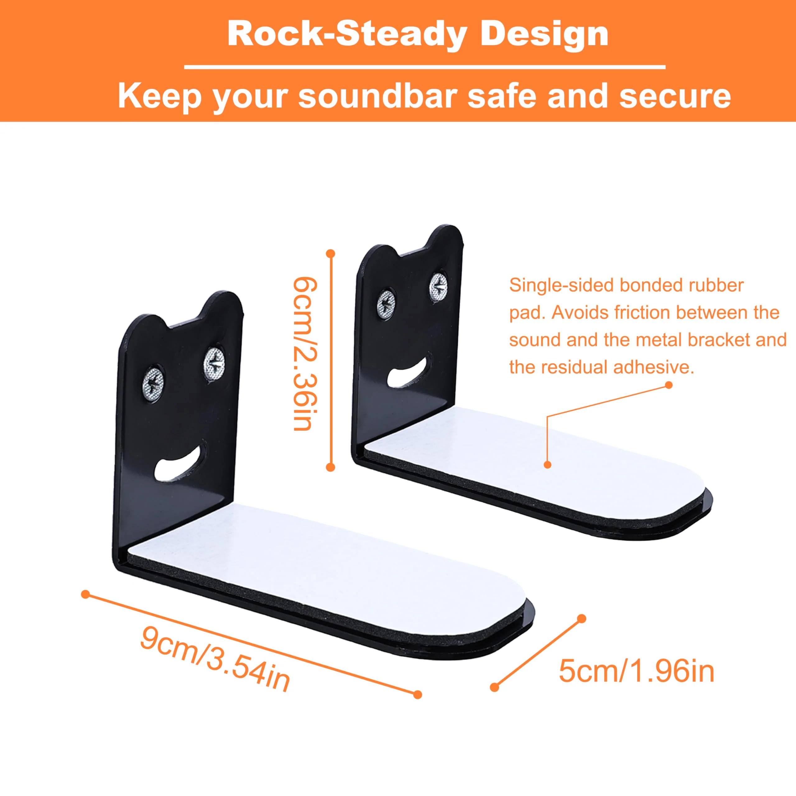 Suixing Sound Bar Mounts Universal Soundbar Wall Mount Bracket Kit for Most of Soundbars Wall Mount Shelf Mounting Brackets(Curved 3.54 INCH) Black_3.54" Length 3.54" - Image 2