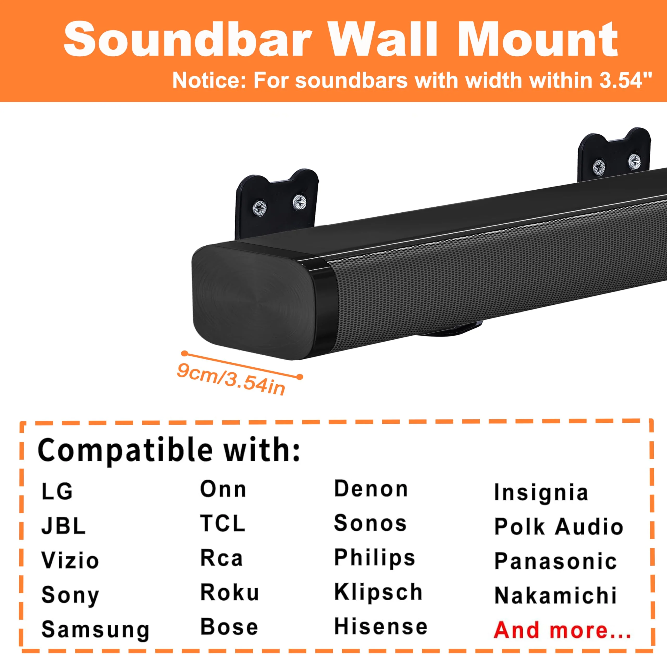 Suixing Sound Bar Mounts Universal Soundbar Wall Mount Bracket Kit for Most of Soundbars Wall Mount Shelf Mounting Brackets(Curved 3.54 INCH) Black_3.54" Length 3.54" - Image 3