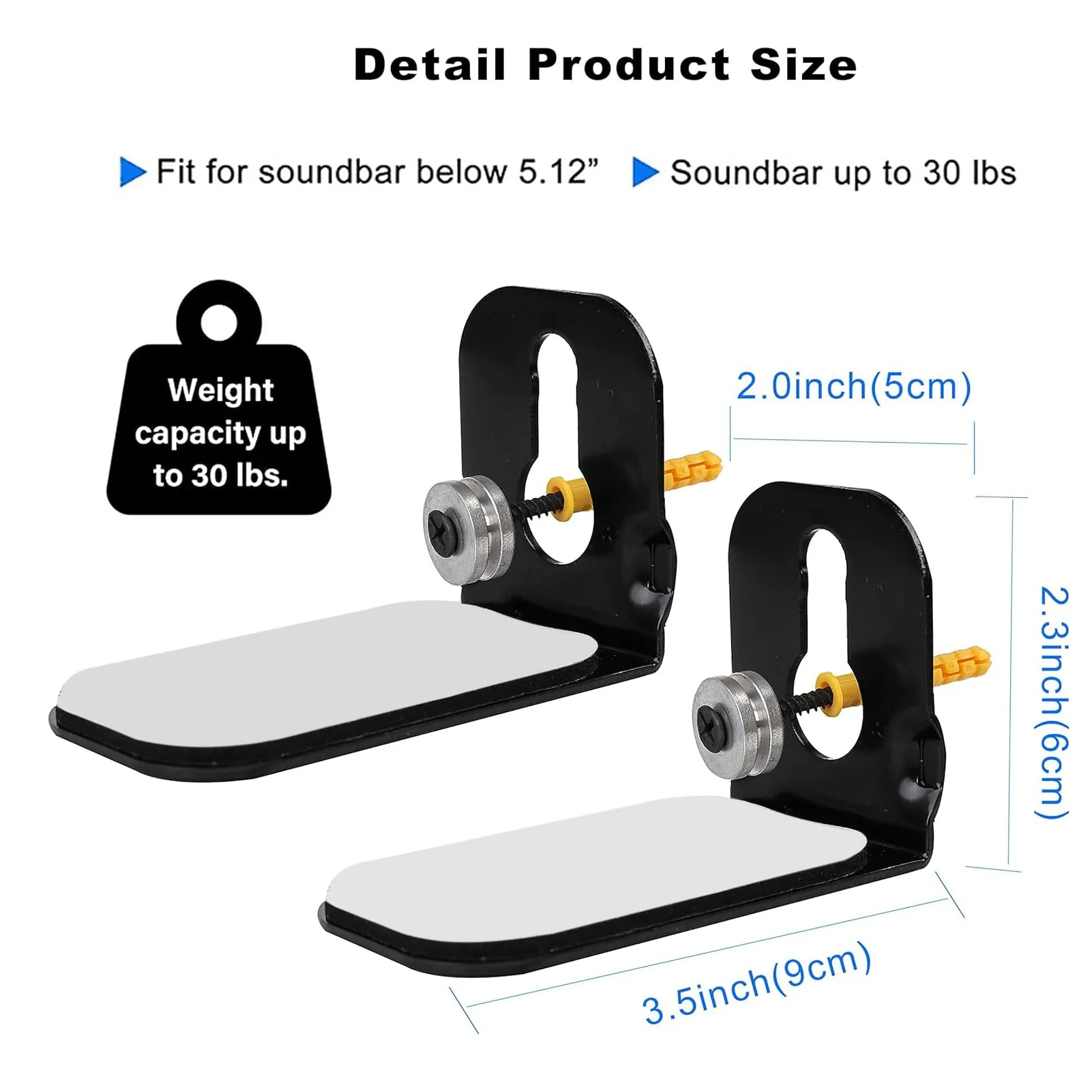 Suixing Sound Bar Mounts Universal Wall Mount Kit Mounting Bracket Compatible Most of Soundbars Wall Mount Brackets with Hardware Kit B-Black - Image 2