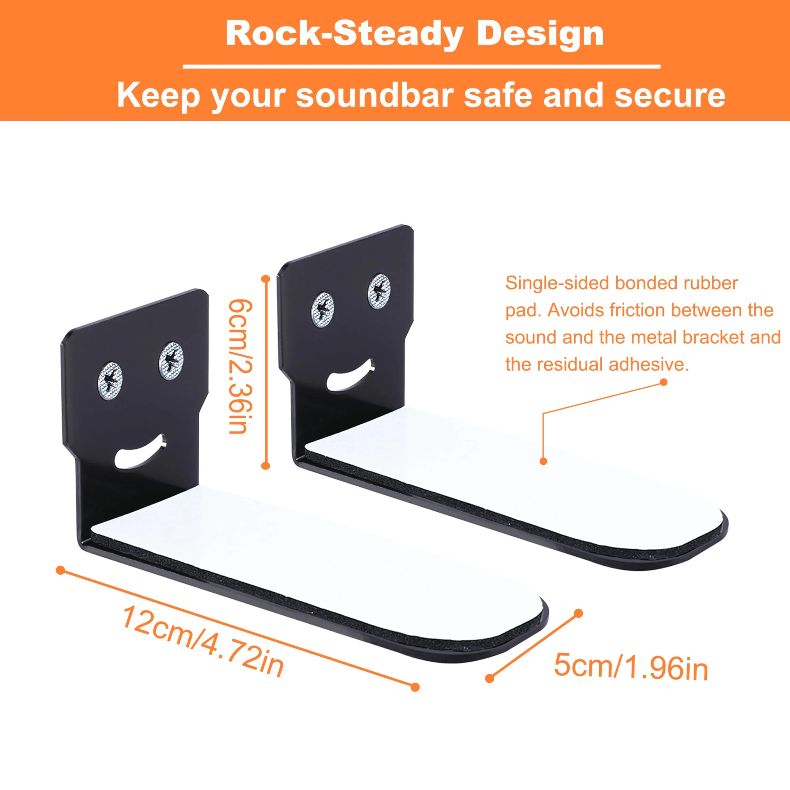 Suixing Universal Soundbar Wall Mount, Sound Bar Bracket for Most of Soundbars Max 30 lbs Anti-Drop Soundbar Wall Shelf(Square 4.72 INCH) Black_4.72" Length 4.72" - Image 2