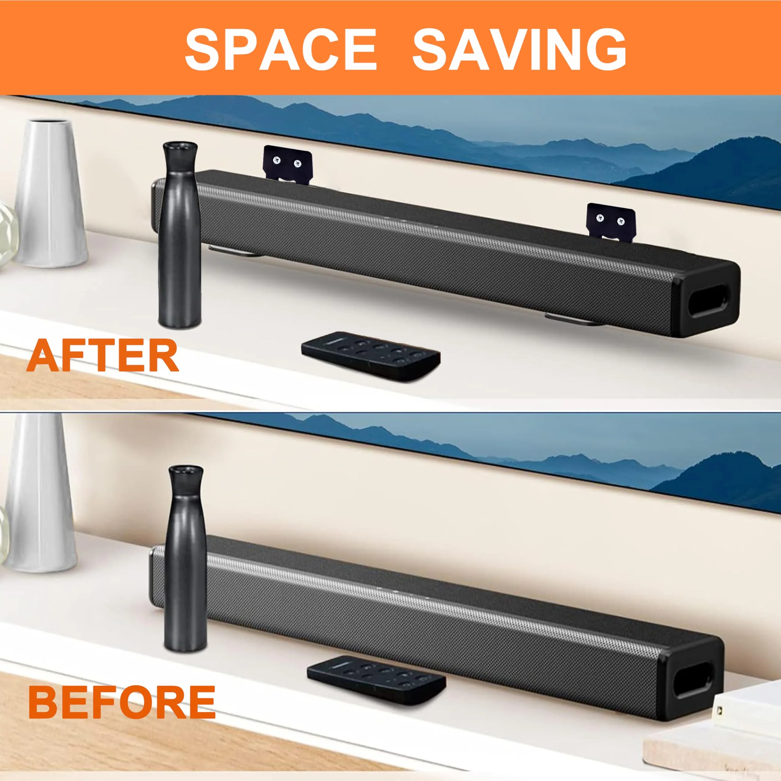 Suixing Universal Soundbar Wall Mount, Sound Bar Bracket for Most of Soundbars Max 30 lbs Anti-Drop Soundbar Wall Shelf(Square 4.72 INCH) Black_4.72" Length 4.72" - Image 4