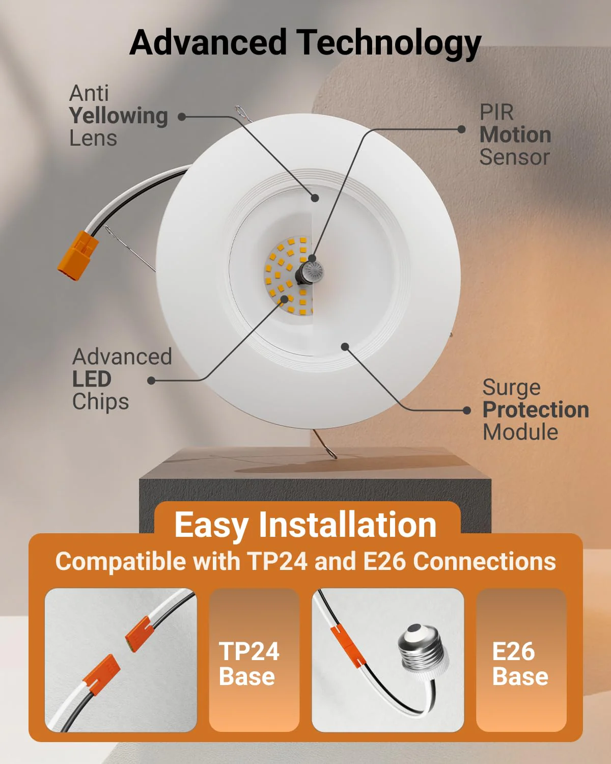 Sunco 6 Inch LED Can Lights Retrofit Recessed Lighting, Motion Sensor Ceiling Light, 850 LM, Selectable CCT 2700K/3000K/4000K/5000K/6000K, 10W, ETL 2 Pack 5 CCT in One (2700K, 3000K, 4000K, 5000K, 6000K) 2-Pack - Image 6