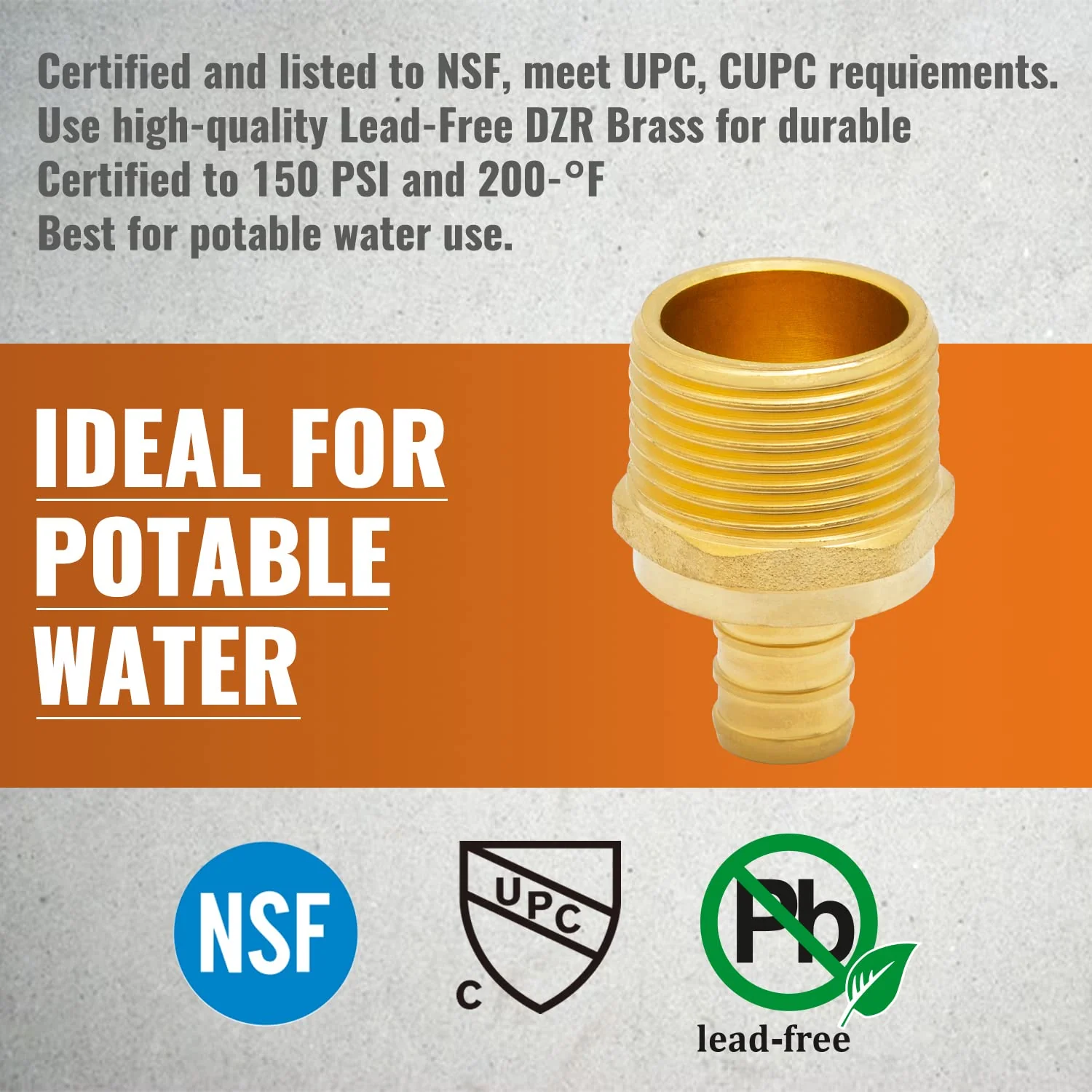 SUNGATOR 6-Pack PEX 1/2" x 3/4" NPT Male Threaded Adapter Crimp Fitting, No Lead Brass 1/2" x 3/4", 6 Pack - Image 3