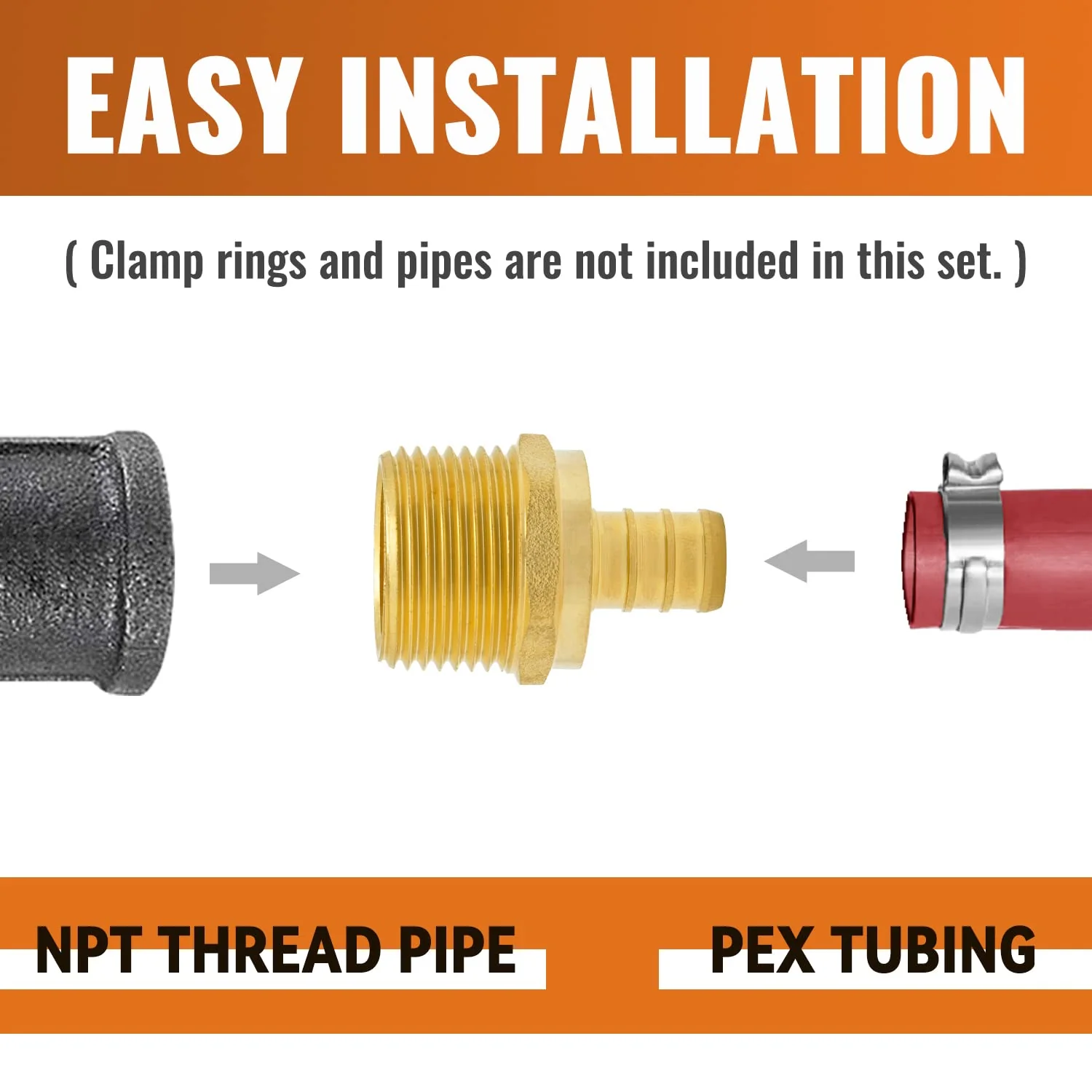 SUNGATOR 6-Pack PEX 1/2" x 3/4" NPT Male Threaded Adapter Crimp Fitting, No Lead Brass 1/2" x 3/4", 6 Pack - Image 4