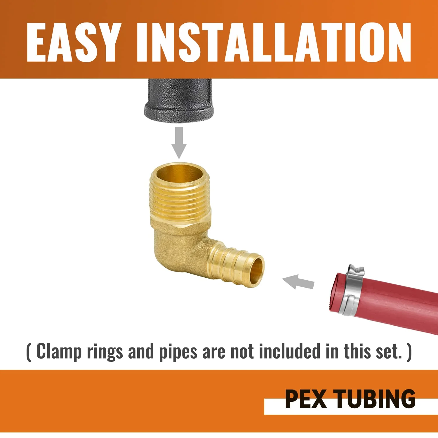 SUNGATOR 6-Pack PEX 1/2"x 1/2" NPT Elbow Male Threaded Adapter Crimp Fitting, No Lead Brass with Sealing Tape 1/2" Pex x 1/2" NPT Male Elbow, 6 - Image 4