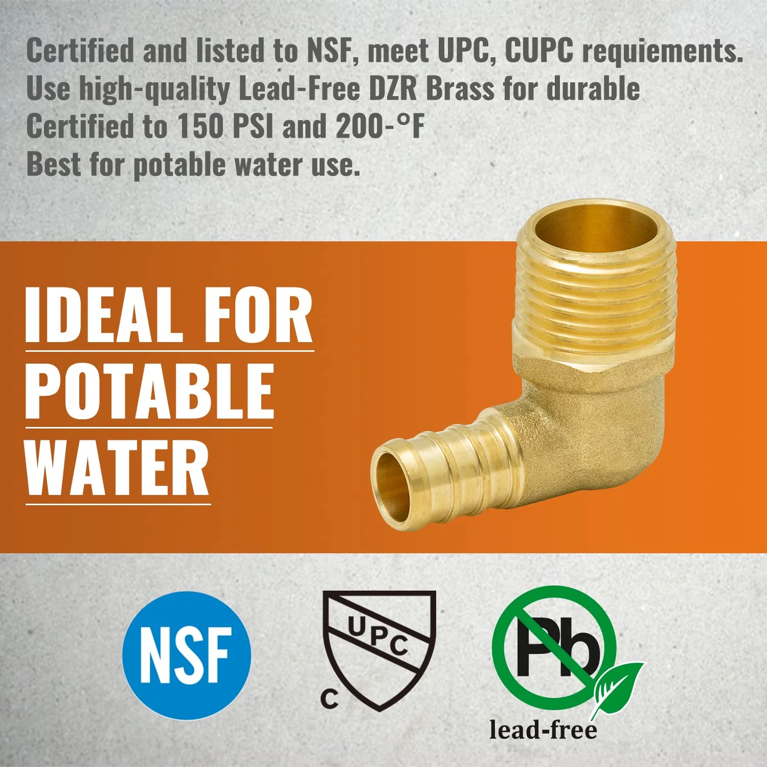 SUNGATOR 6-Pack PEX 1/2"x 1/2" NPT Elbow Male Threaded Adapter Crimp Fitting, No Lead Brass with Sealing Tape 1/2" Pex x 1/2" NPT Male Elbow, 6 - Image 6