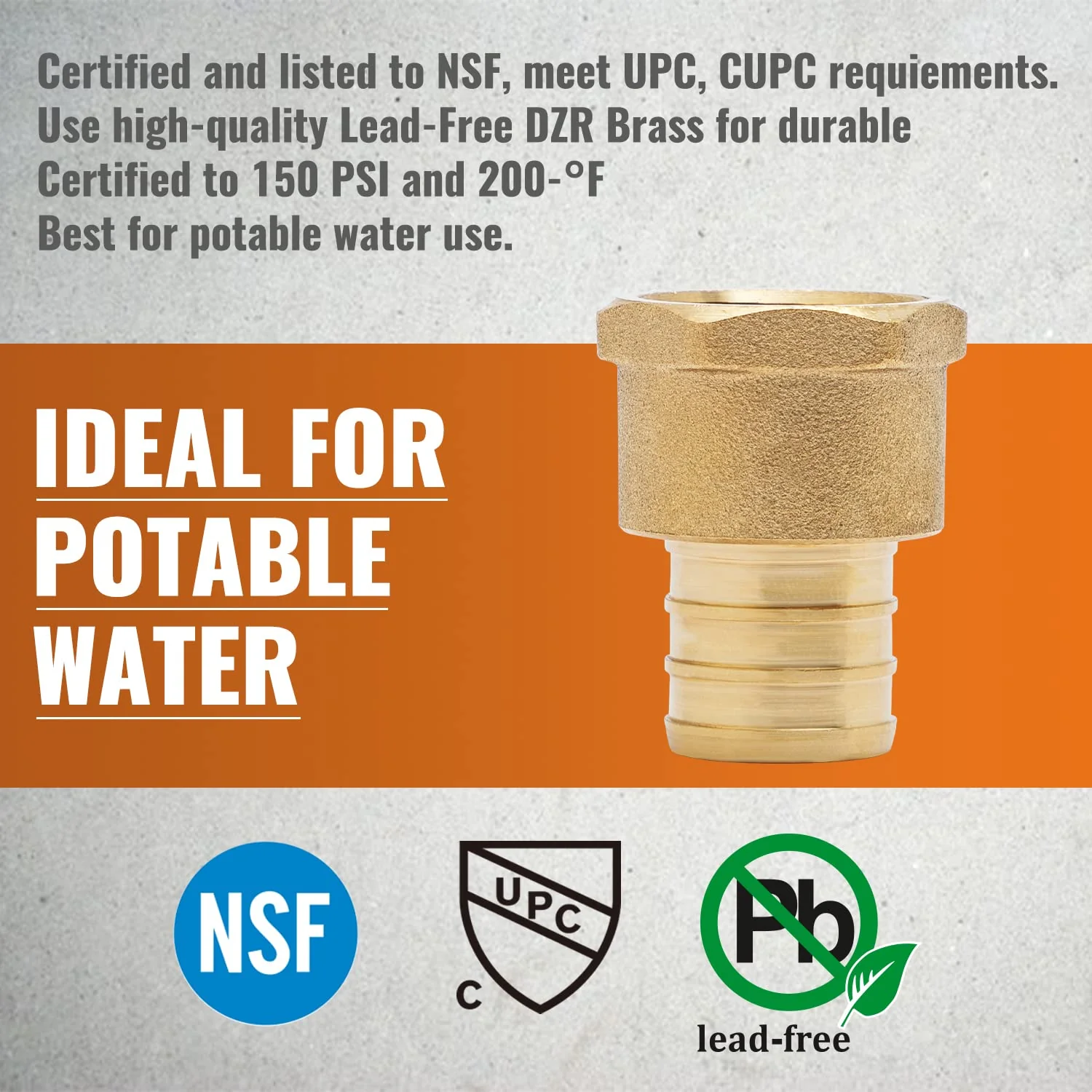 SUNGATOR 6-Pack PEX 3/4" x 1/2" NPT Female Threaded Adapter Crimp Fitting, No Lead Brass 3/4" x 1/2 ", 6 Pack - Image 3