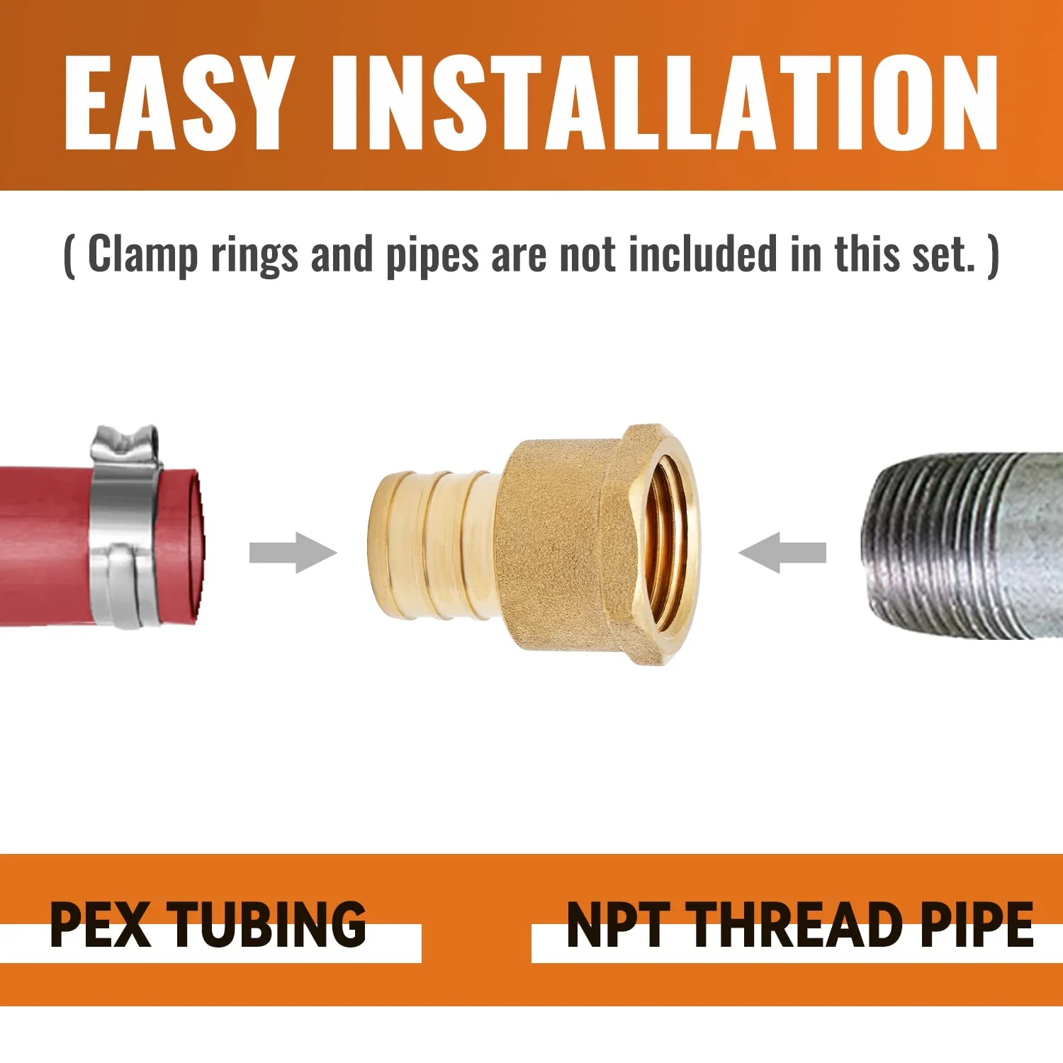 SUNGATOR 6-Pack PEX 3/4" x 1/2" NPT Female Threaded Adapter Crimp Fitting, No Lead Brass 3/4" x 1/2 ", 6 Pack - Image 4