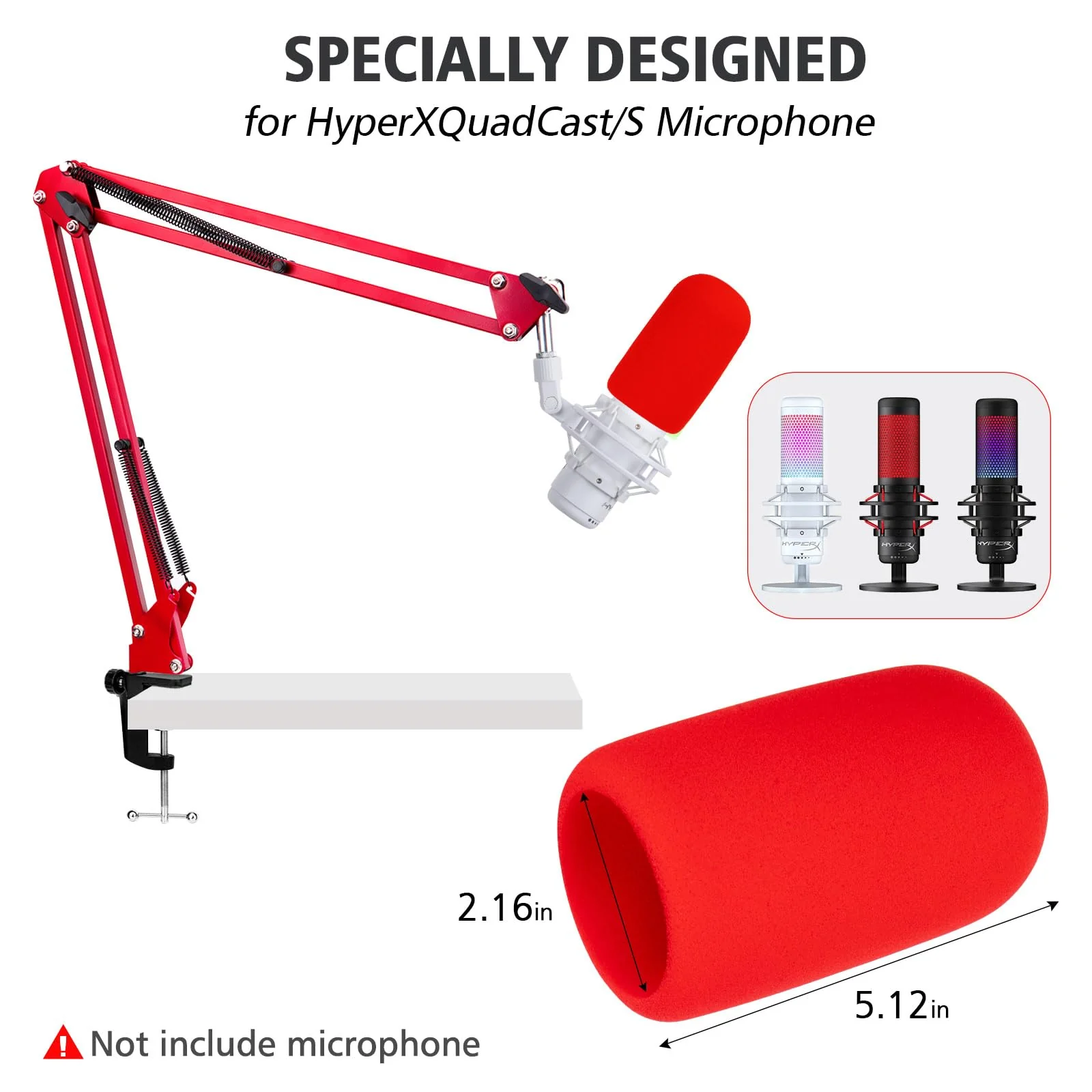 SUNMON HyperX QuadCast Boom Arm - Red Boom Arm for Hyper x QuadCast with Red QuadCast Pop Filter, Sound Insulation and Noise Reduction, HyperX QuadCast Microphone Arm with 3/8" to 5/8" Adapter - Image 5