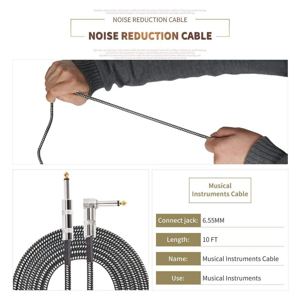 SUNYIN Amp Cord for Electric Guitar,30-Feet Acoustic Guitar Cable,Straight to Right Angle Guitar Amp Cord with Gold Plated 3.5mm&6.5mm Stereo Adapter,Audio Cable,4 Picks 30-Feet - Image 3