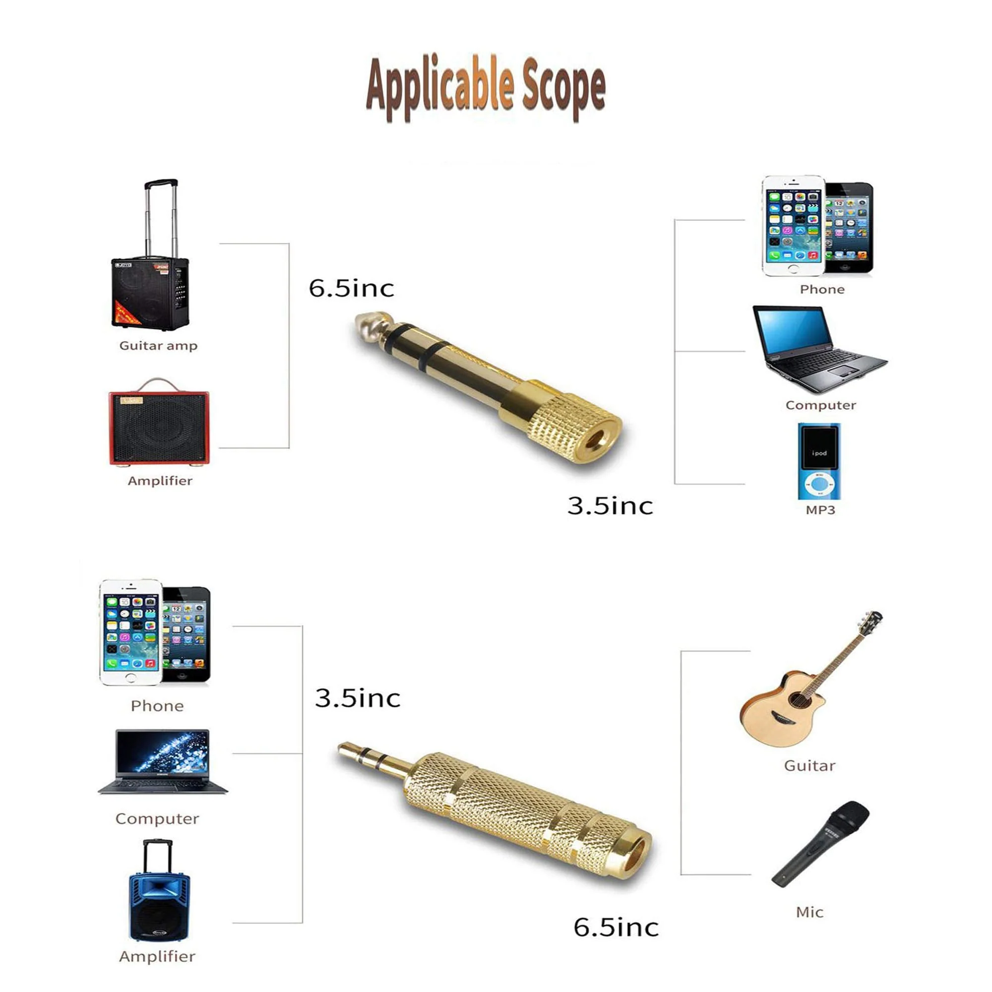 SUNYIN Amp Cord for Electric Guitar,30-Feet Acoustic Guitar Cable,Straight to Right Angle Guitar Amp Cord with Gold Plated 3.5mm&6.5mm Stereo Adapter,Audio Cable,4 Picks 30-Feet - Image 5