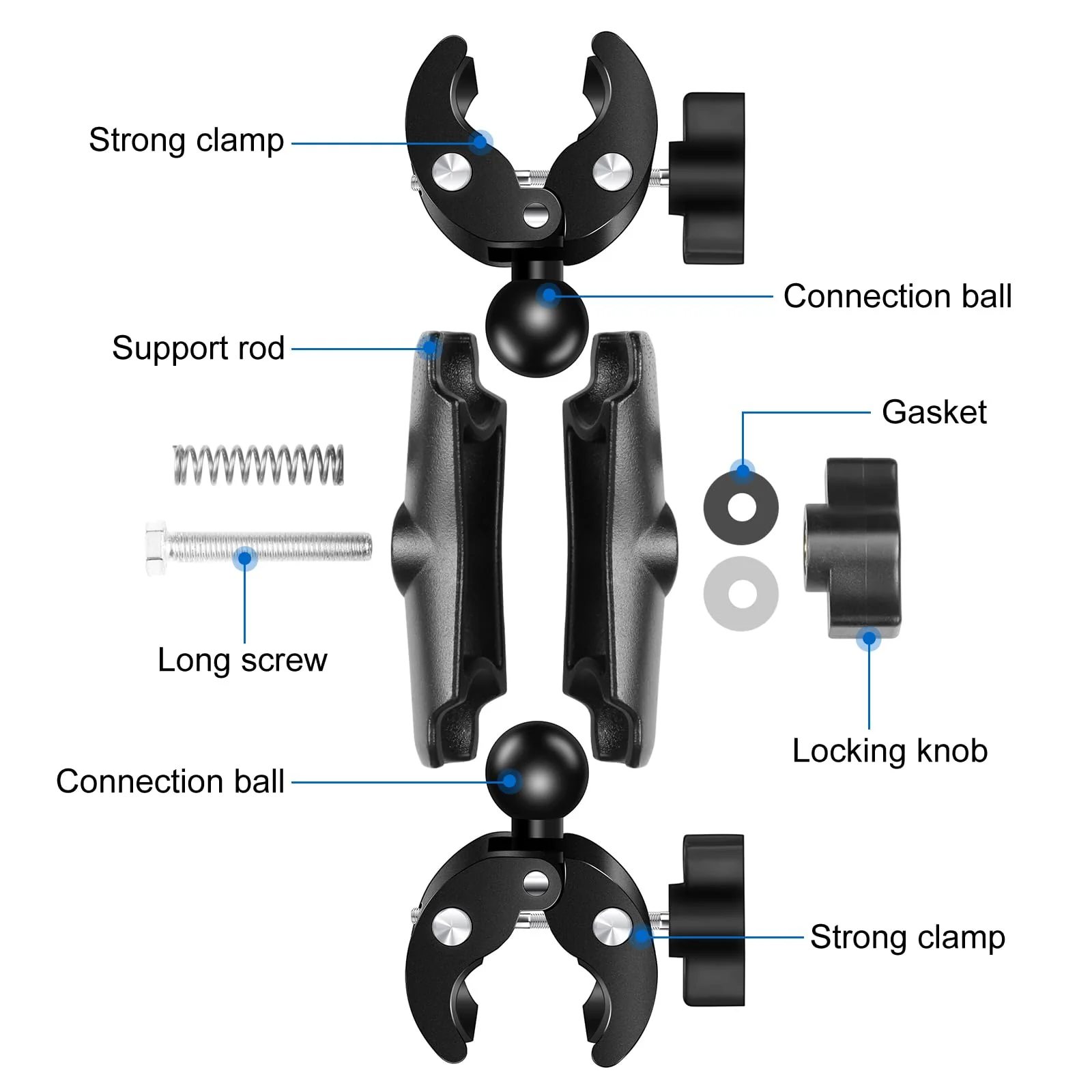 Super Clamp Dualheads Crab Clamp, Action Camera Mount Crab Plier Clip Bracket Magic Arm 360 Rotation Double Ball Head Umbrella Mount for Motorcycle/Cross Bars/Photography Light Stand/Photo Boom Stand - Image 2