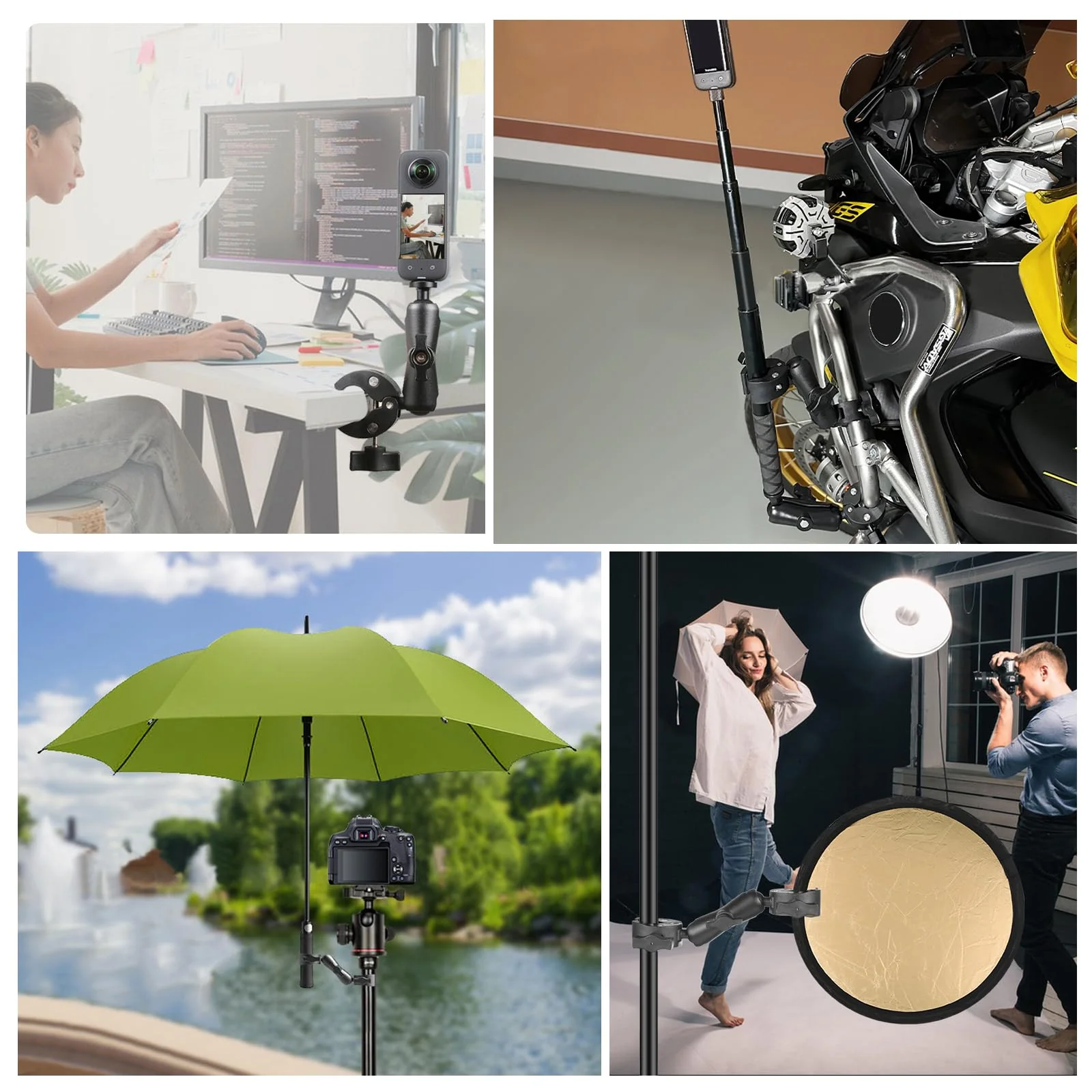Super Clamp Dualheads Crab Clamp, Action Camera Mount Crab Plier Clip Bracket Magic Arm 360 Rotation Double Ball Head Umbrella Mount for Motorcycle/Cross Bars/Photography Light Stand/Photo Boom Stand - Image 7