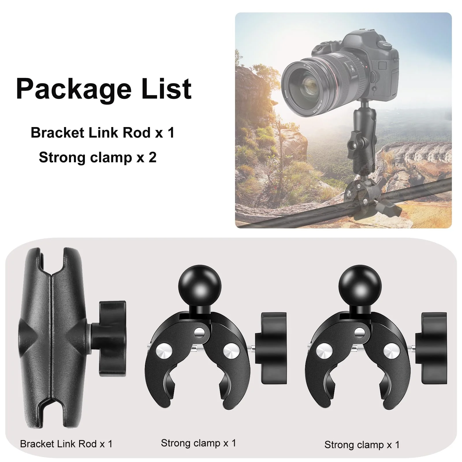 Super Clamp Dualheads Crab Clamp, Action Camera Mount Crab Plier Clip Bracket Magic Arm 360 Rotation Double Ball Head Umbrella Mount for Motorcycle/Cross Bars/Photography Light Stand/Photo Boom Stand - Image 8