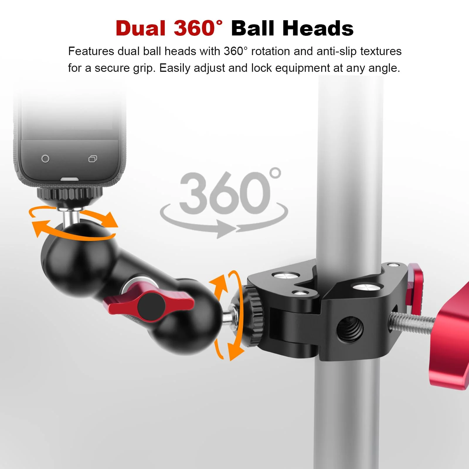 Super Clamp with Dual Ballhead Magic Arm, Aluminum Camera Clamp Mount Kit for DSLR Action Camera/Phone/Monitor/Video Light/Microphone, Camera Mount for Tripod/Desk/Tube (SY006) - Image 4
