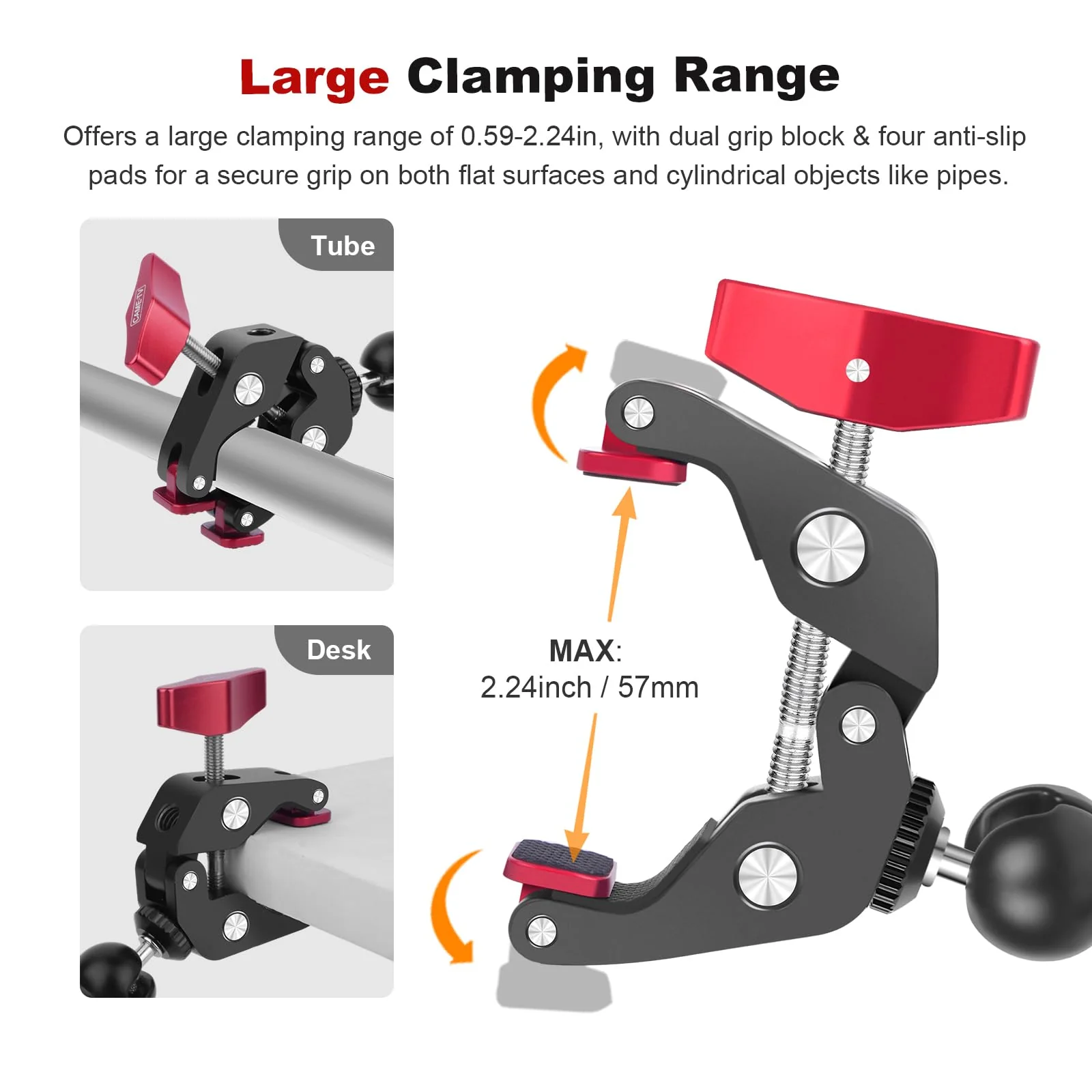 Super Clamp with Dual Ballhead Magic Arm, Aluminum Camera Clamp Mount Kit for DSLR Action Camera/Phone/Monitor/Video Light/Microphone, Camera Mount for Tripod/Desk/Tube (SY006) - Image 5