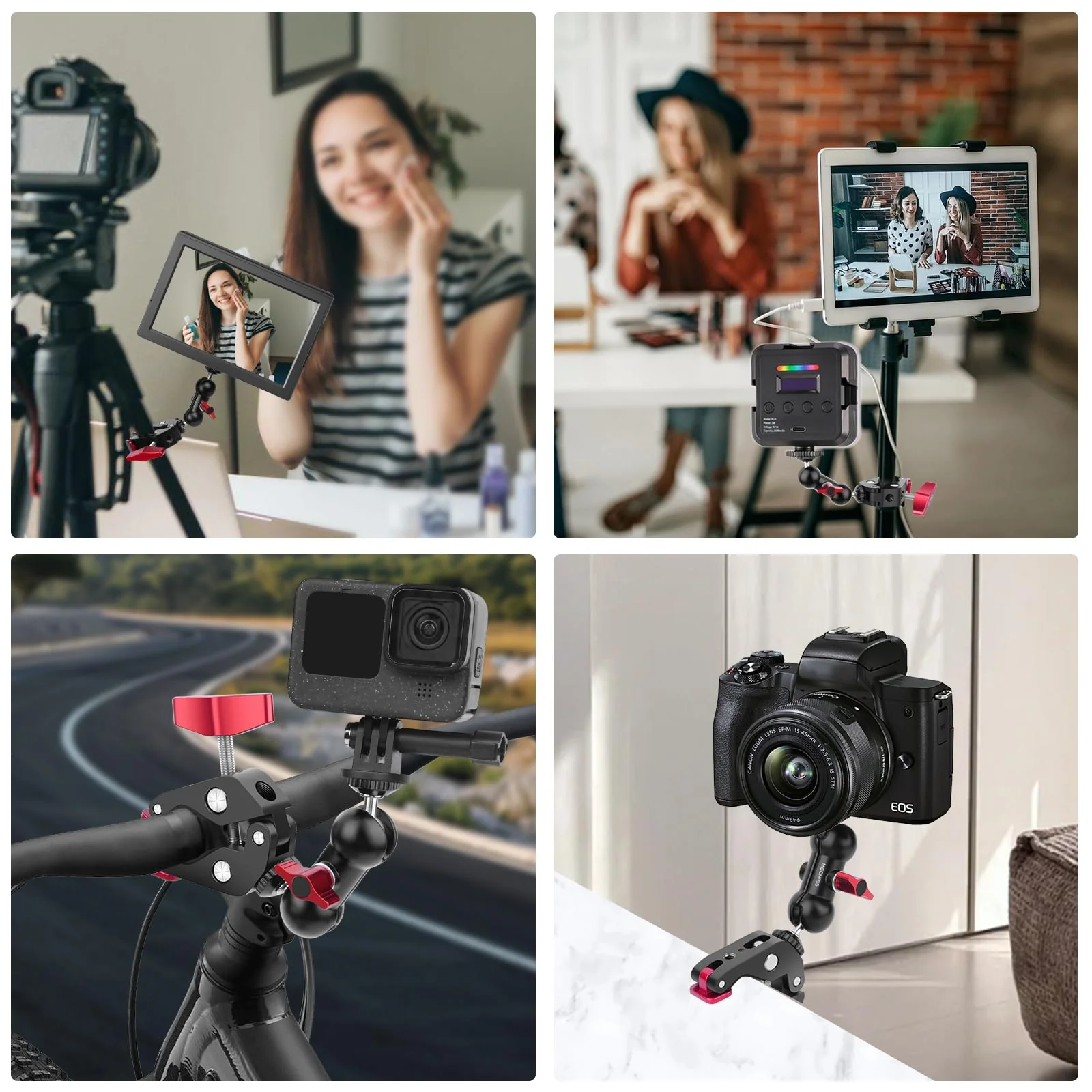 Super Clamp with Dual Ballhead Magic Arm, Aluminum Camera Clamp Mount Kit for DSLR Action Camera/Phone/Monitor/Video Light/Microphone, Camera Mount for Tripod/Desk/Tube (SY006) - Image 6