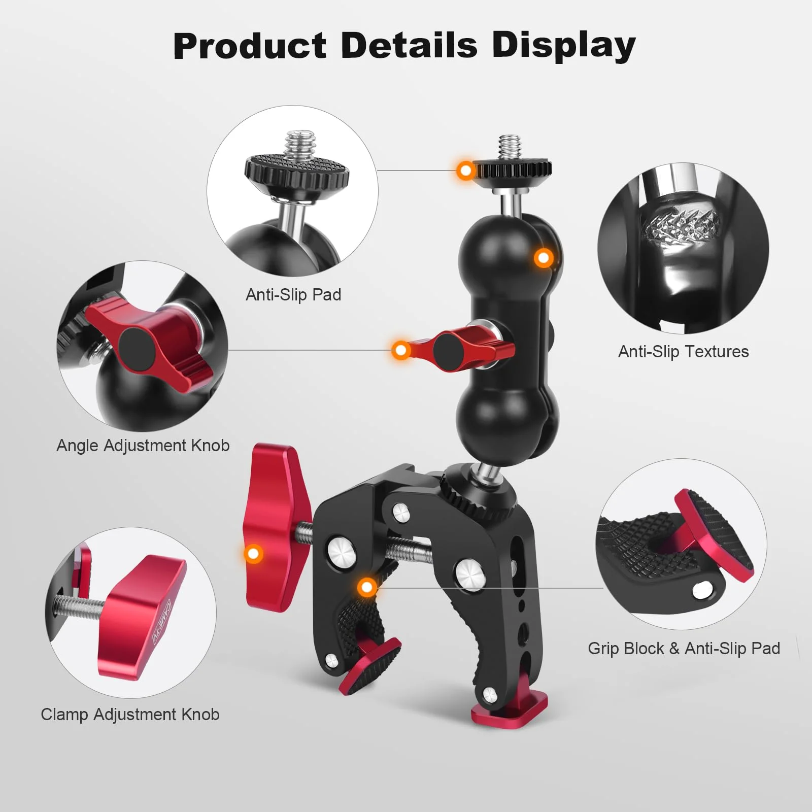 Super Clamp with Dual Ballhead Magic Arm, Aluminum Camera Clamp Mount Kit for DSLR Action Camera/Phone/Monitor/Video Light/Microphone, Camera Mount for Tripod/Desk/Tube (SY006) - Image 8