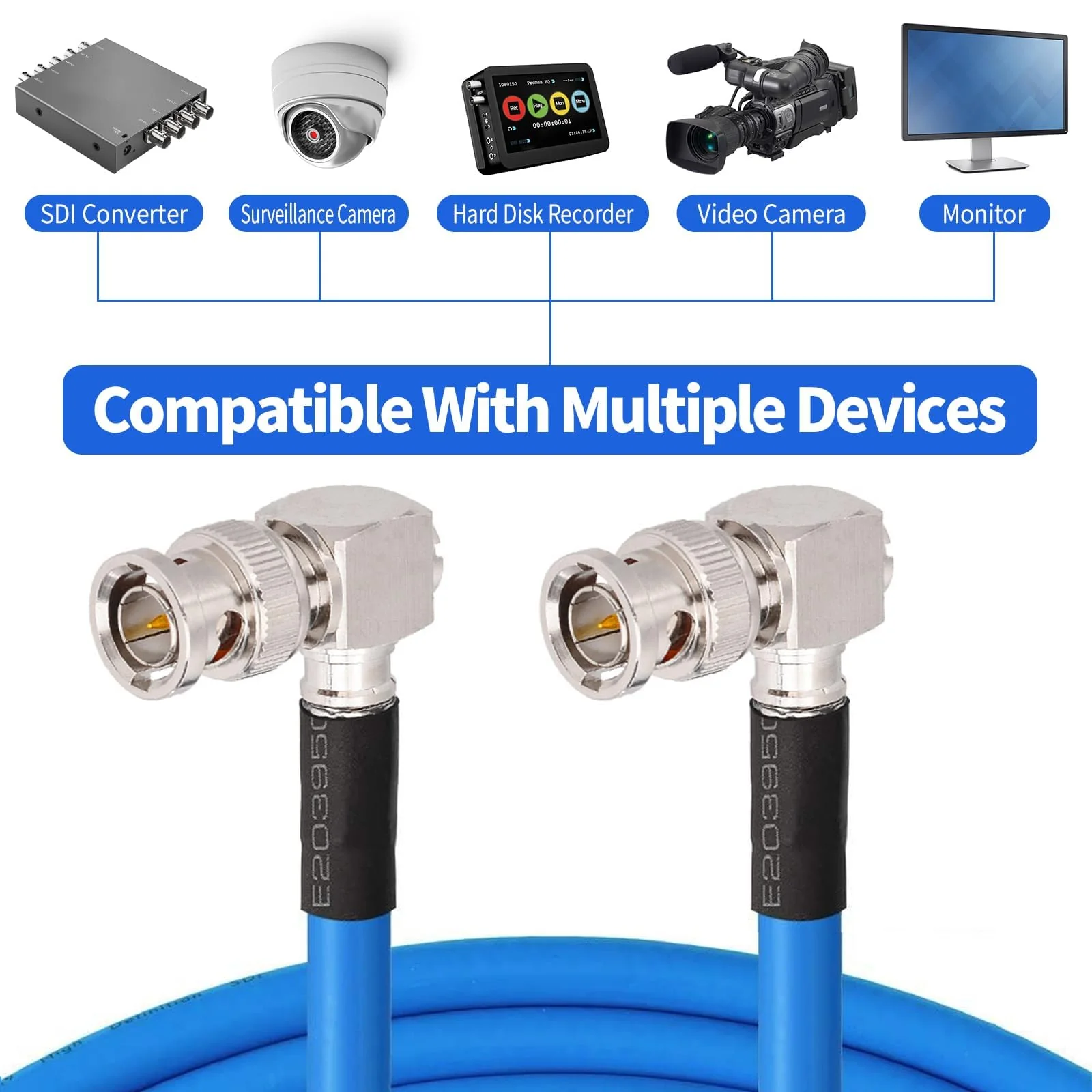 Superbat 3G/6G/12G SDI Cable Right Angle 2ft Short BNC Cable 75 Ohm Blue Belden 1694A Supports HD-SDI/3G-SDI/4K Video Monitor,Precision SDI BNC Jumper Right Angle Right Angle to Right Angle - Image 2