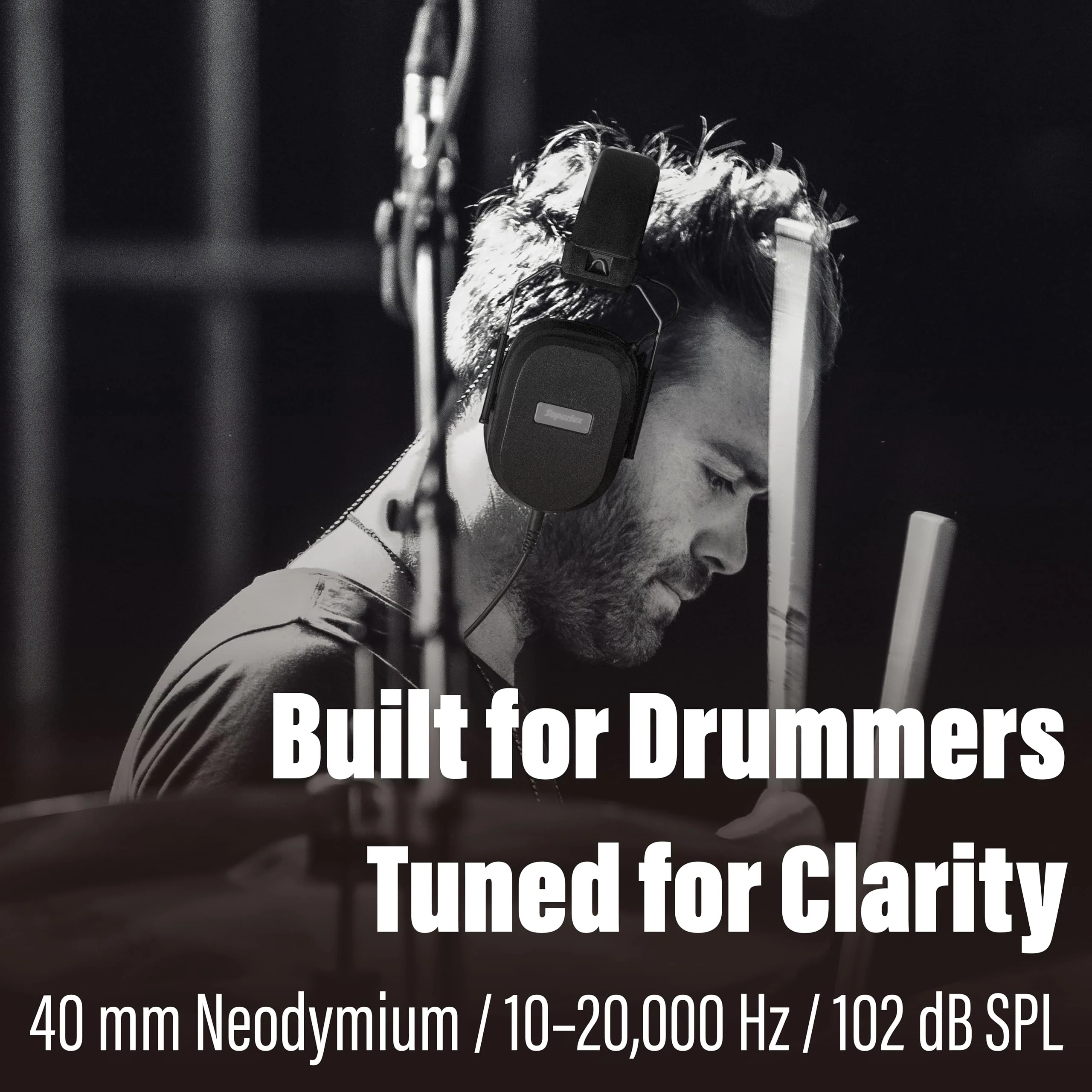 Superlux HD667 Professional Drummer Isolation Headphones Wired - 32 Ω Over Ear Headphones with Noise Cancelling, Closed Back, Noise Reduction for Ear Protection Recording Monitoring Guitar Keyboard - Image 2