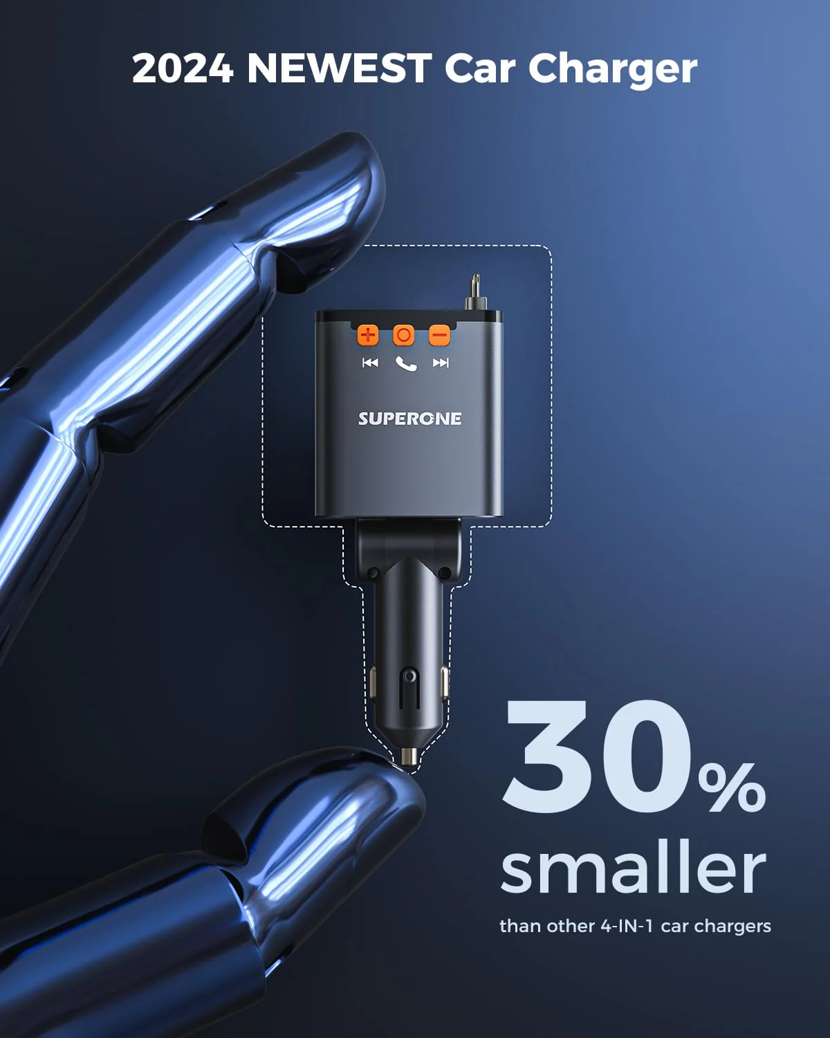 SUPERONE 69W Retractable Car Charger with Dual Cables, Compact Bluetooth 5.3 Car Adapter, FM Transmitter Radio Receiver for Hands-Free Calls & MP3 Music, USB C Fast Charging for iPhone Android - Image 2