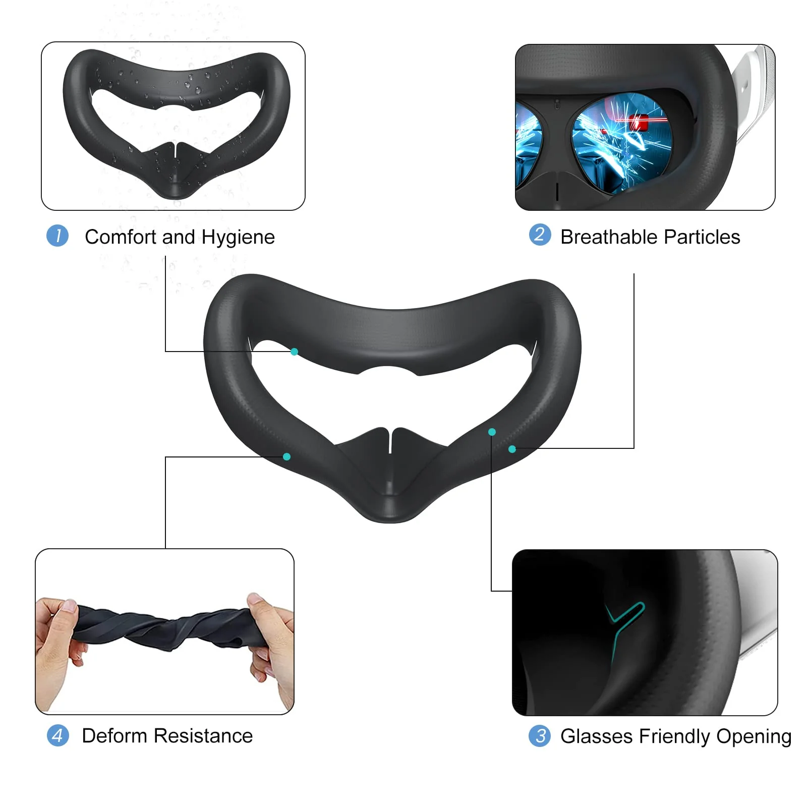 SUPERUS Head Strap & Silicone Face Cover Pad Compatible with Oculus/Meta Quest 2 Accessories, Enhanced Comfort, and Keep Your VR Headset Sweat-Free (Black) Head Strap + Face Cover - Image 6