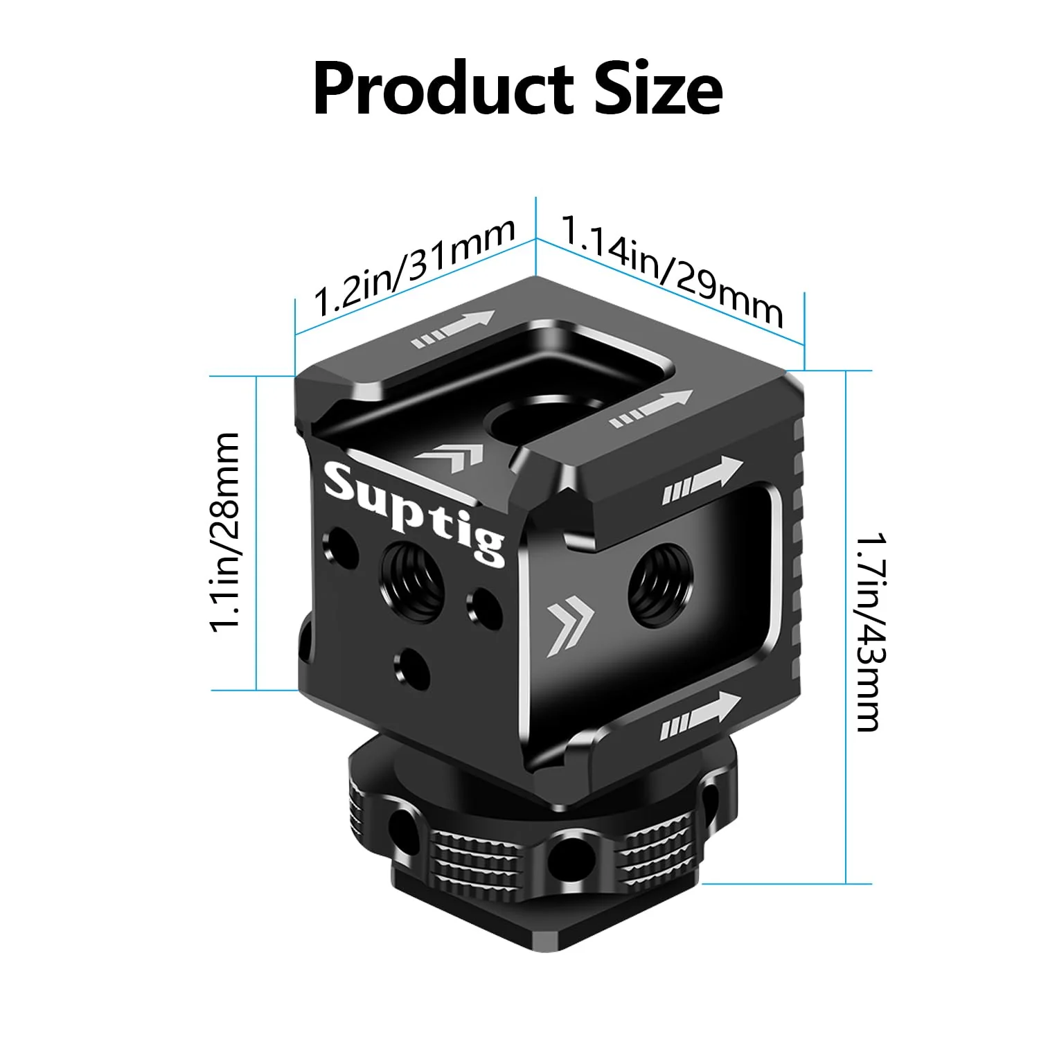 Suptig 3 Port Cold Shoe Mount with 1/4"-20 Thread for Camera Cage Flash LED Monitor Microphone etc. - Image 5