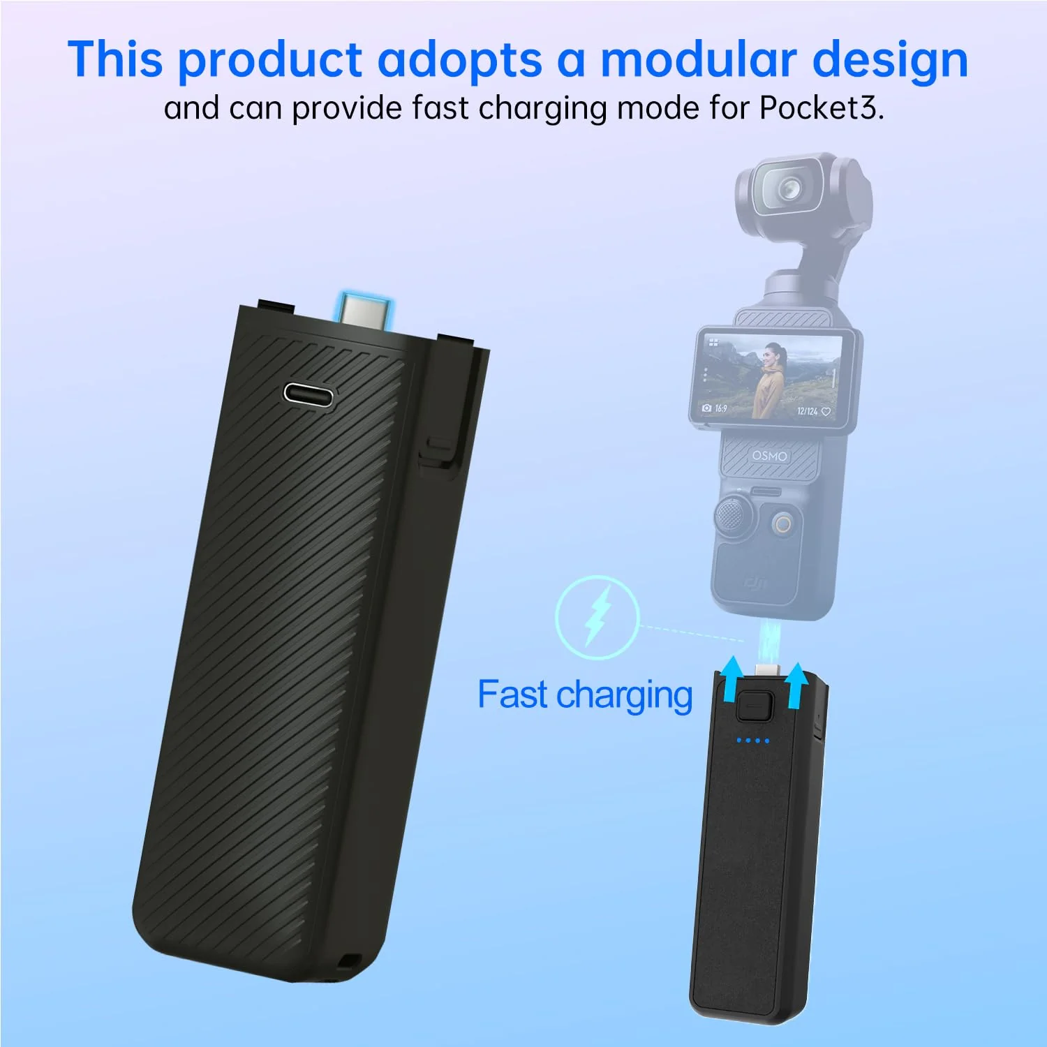 Suptig Handle Grip Battery Charger Battery Handle Built-in 5000mAh Battery Compatible for DJI Pocket 3, Xtra Muse Gopro, Insta 360, Akaso, Phone, Digital Camera - Image 2