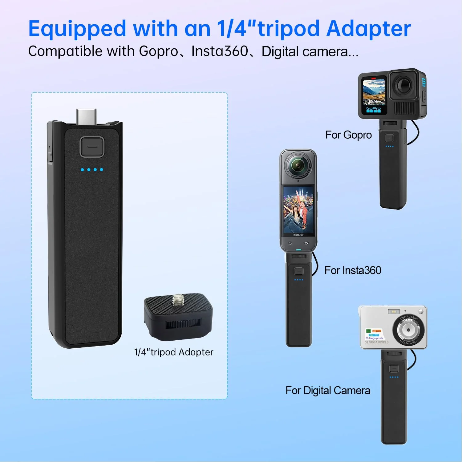 Suptig Handle Grip Battery Charger Battery Handle Built-in 5000mAh Battery Compatible for DJI Pocket 3, Xtra Muse Gopro, Insta 360, Akaso, Phone, Digital Camera - Image 4